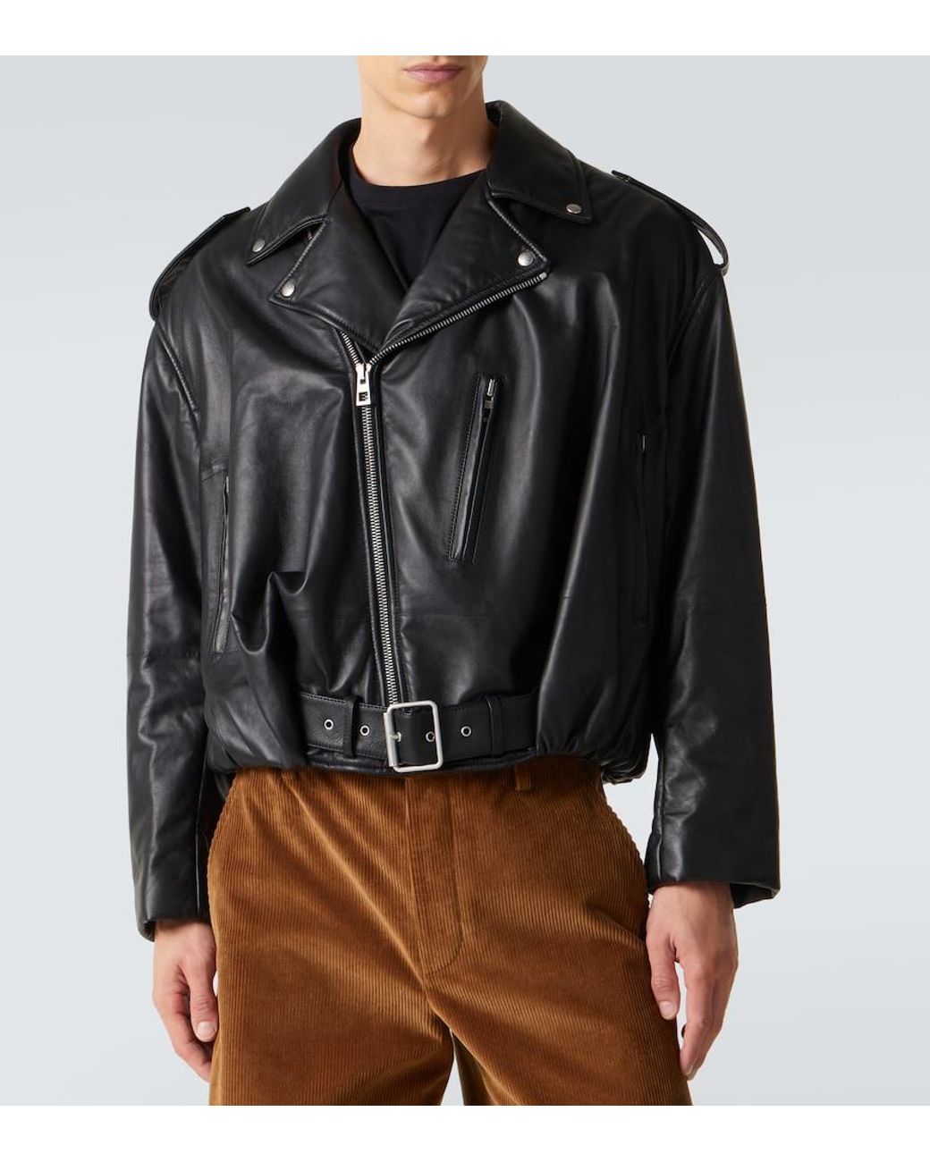 Loewe Black Balloon Leather Biker Jacket for men