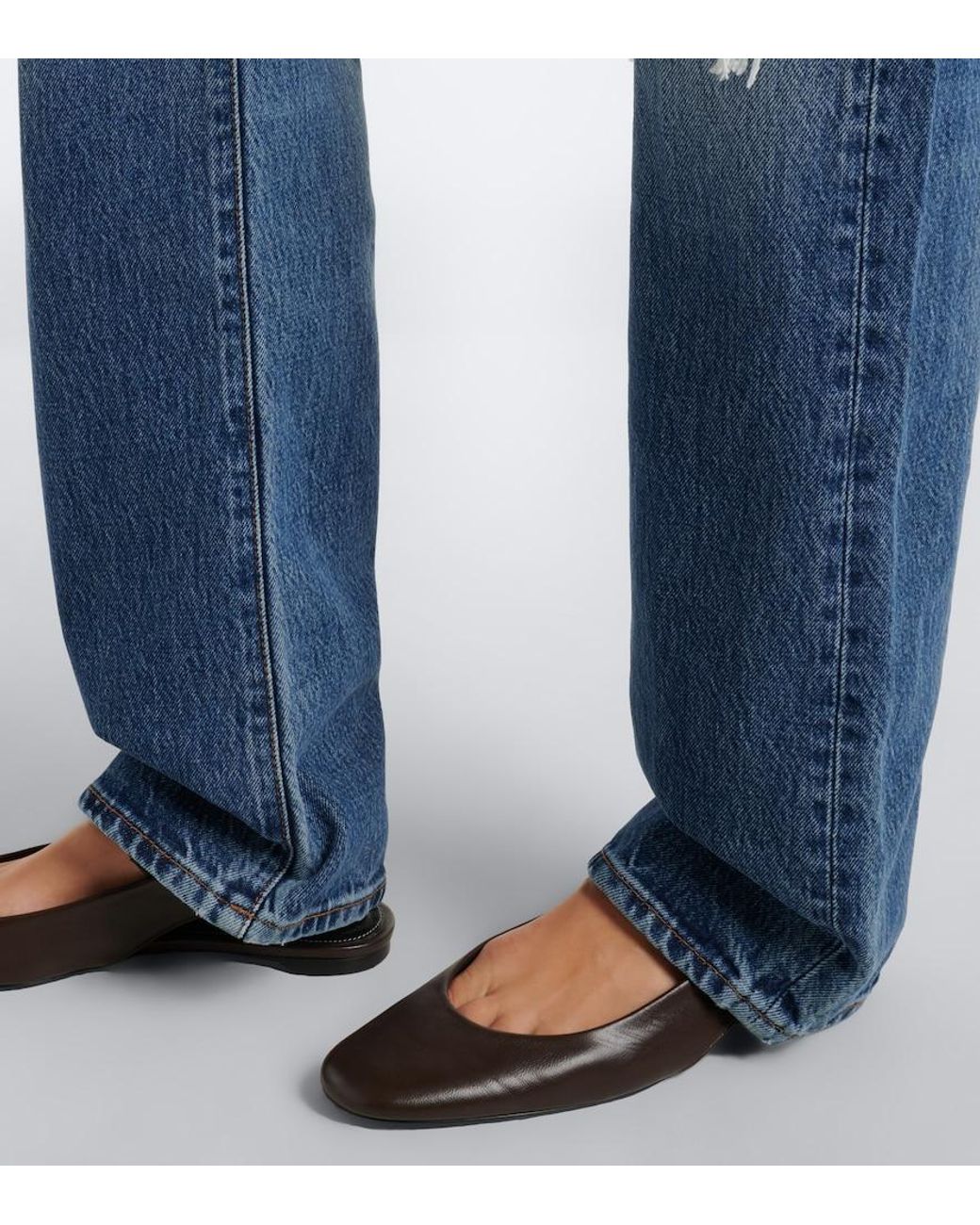 FRAME Blue The Vertical Distressed Straight Jeans
