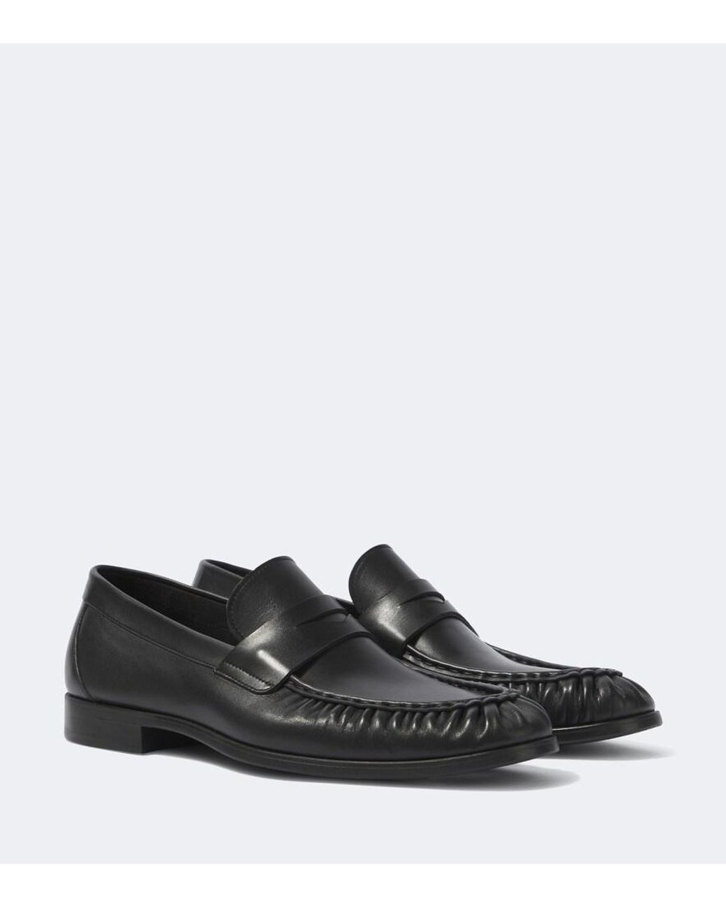 Magnanni Shoes Black Leather Penny Loafers for men