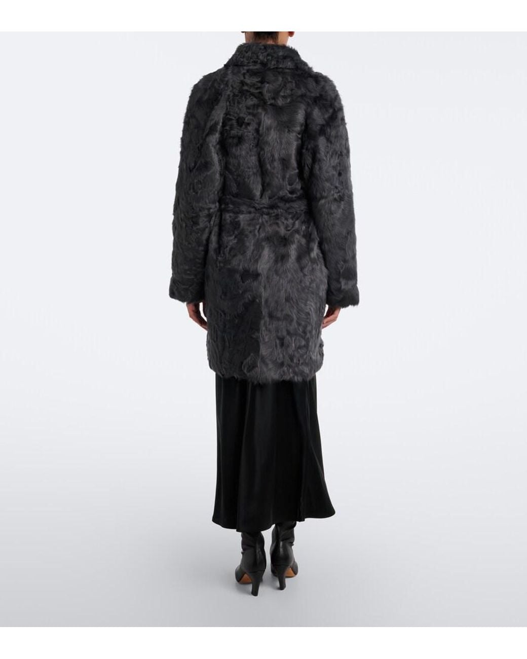 Yves Salomon Black Shearling Wrap Coat