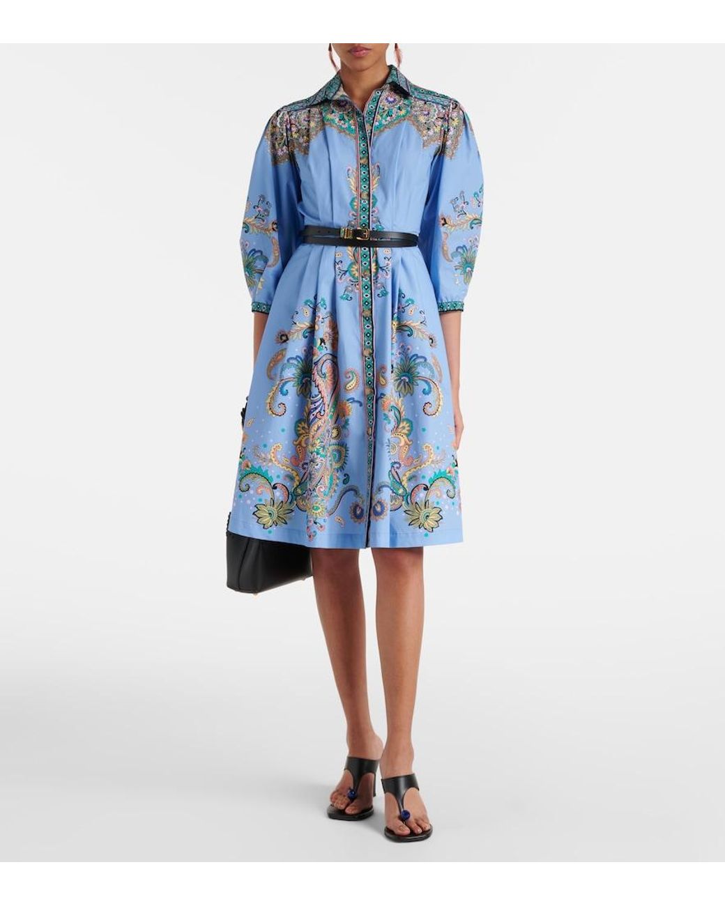 Etro Blue Printed Cotton Shirt Dress