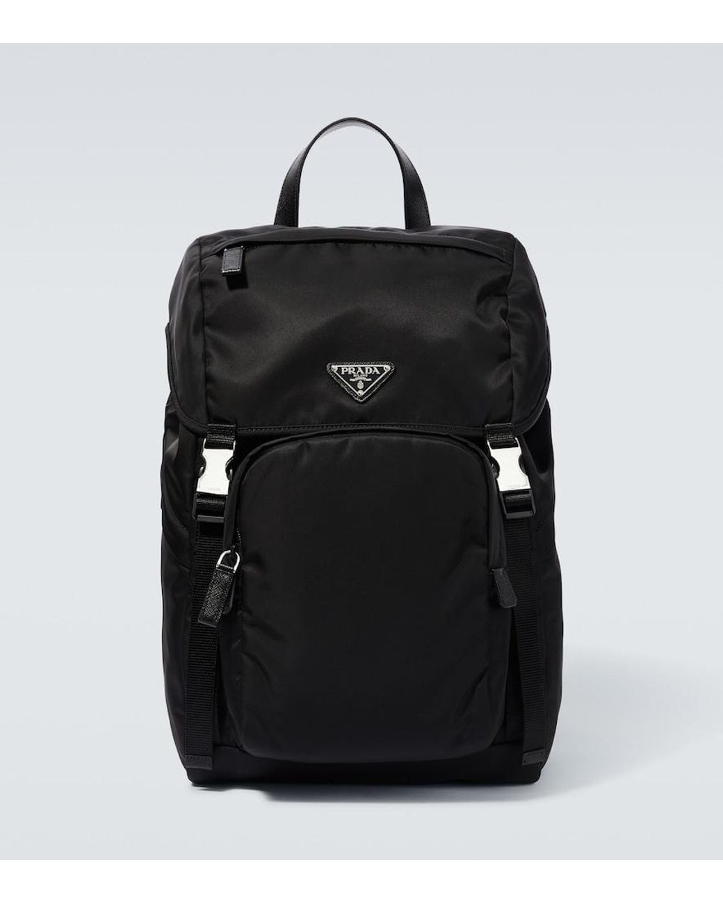 Prada Black Re-Nylon Leather-Trimmed Backpack for men