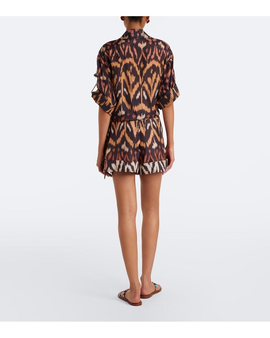 Zimmermann Brown Aster Printed Silk Habutai Shorts