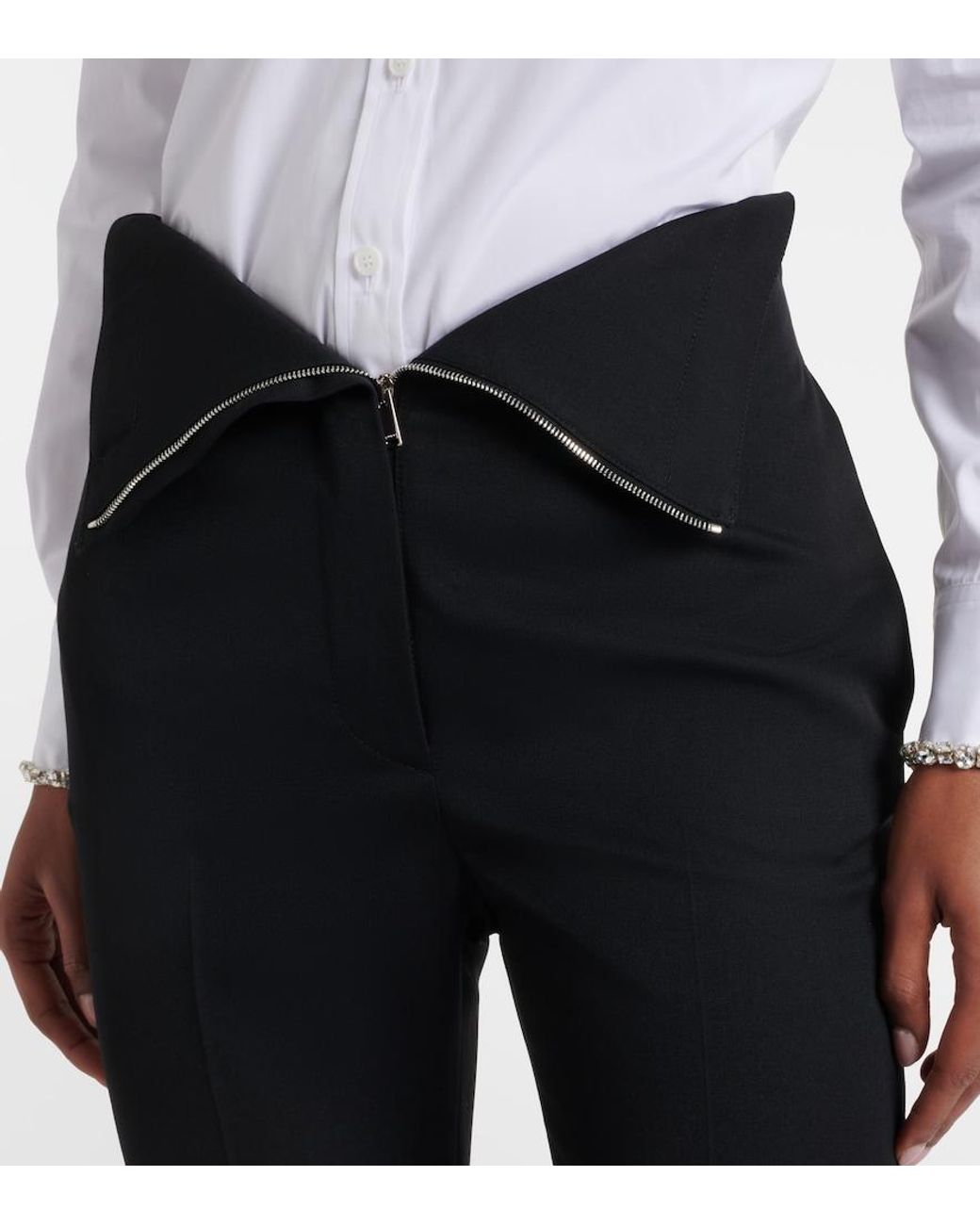 McQueen Black Wool Bootcut Pants