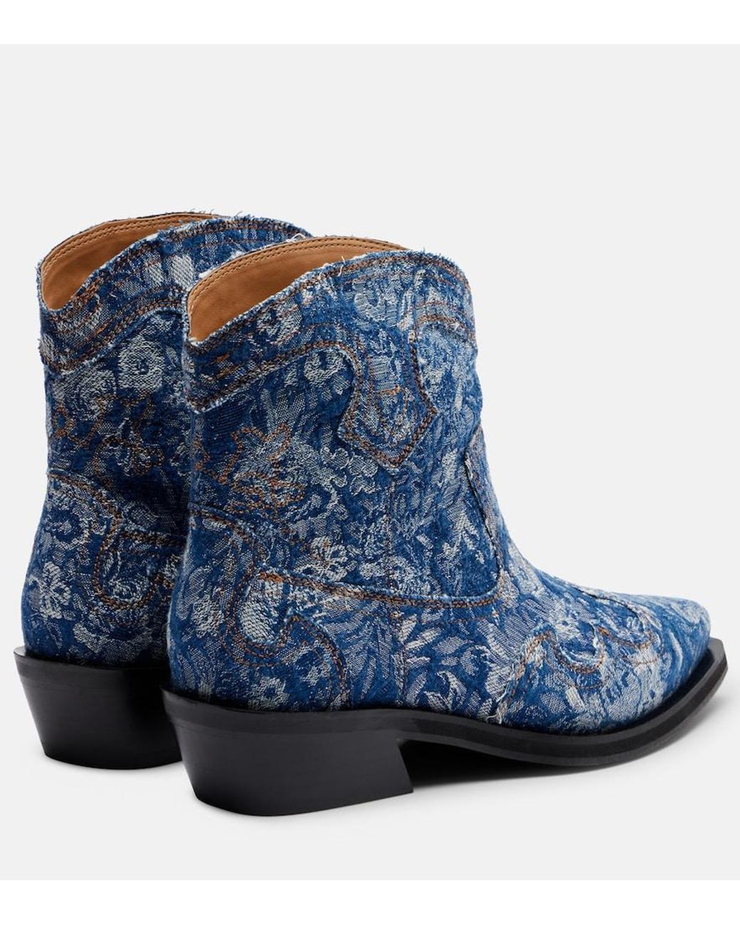Ganni Blue Low Shaft Embroidered Jacquard Cowboy Boots