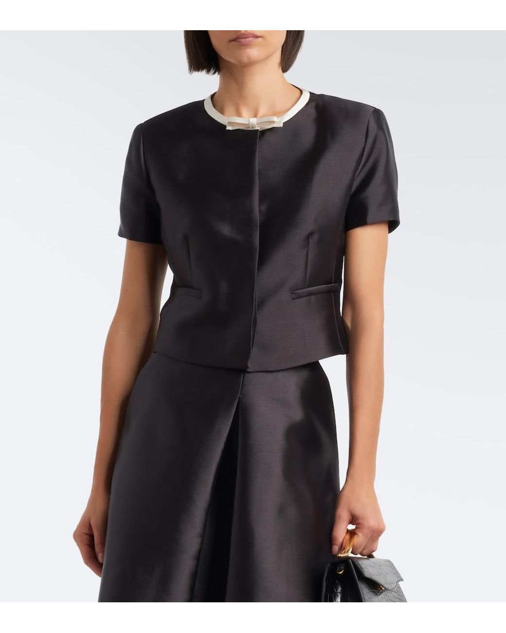 Jonathan Simkhai Black Naelle Bow-Detail Cropped Satin Top