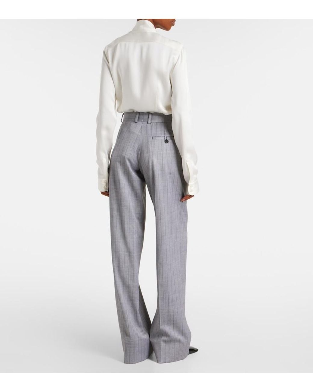 Stella McCartney Gray Striped Wool Wide-Leg Pants
