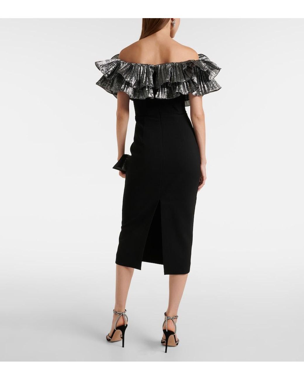 Rebecca Vallance Black Lumi Frill-Detail Midi Dress