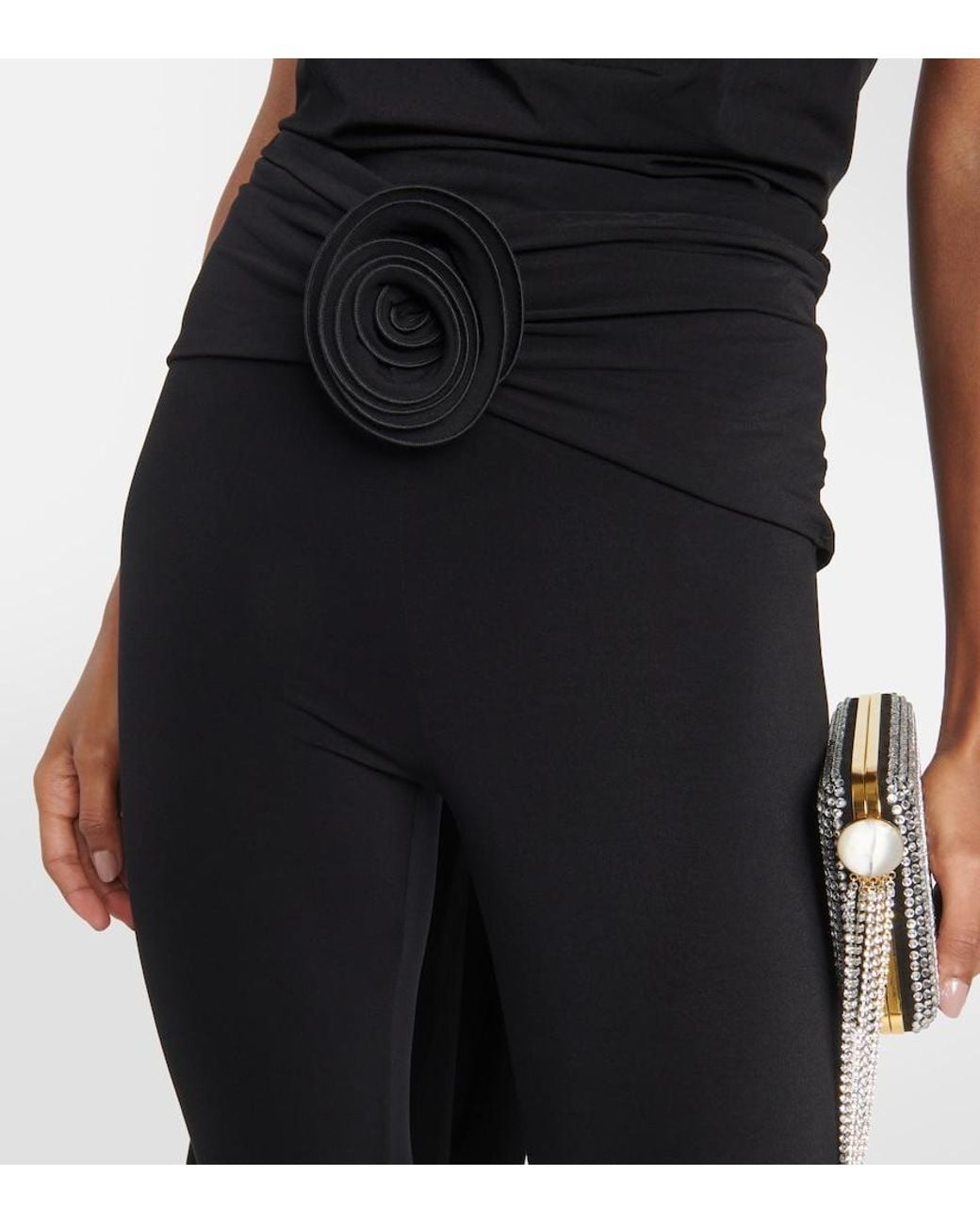 Magda Butrym Black Floral-Applique Jersey Slim Leggings