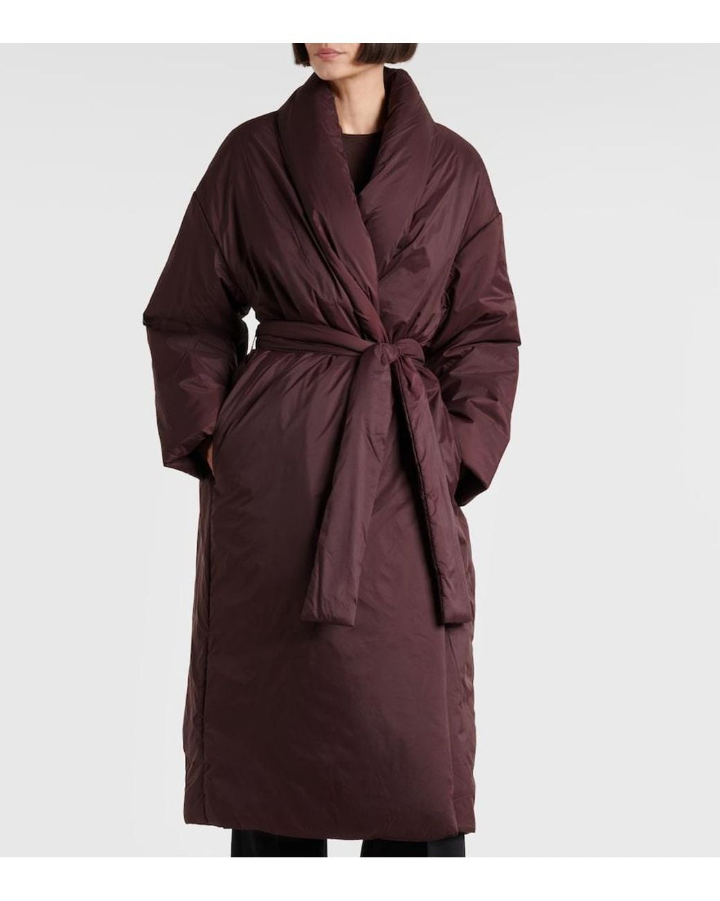 Leset Red Bo Belted Taffeta Puffer Coat