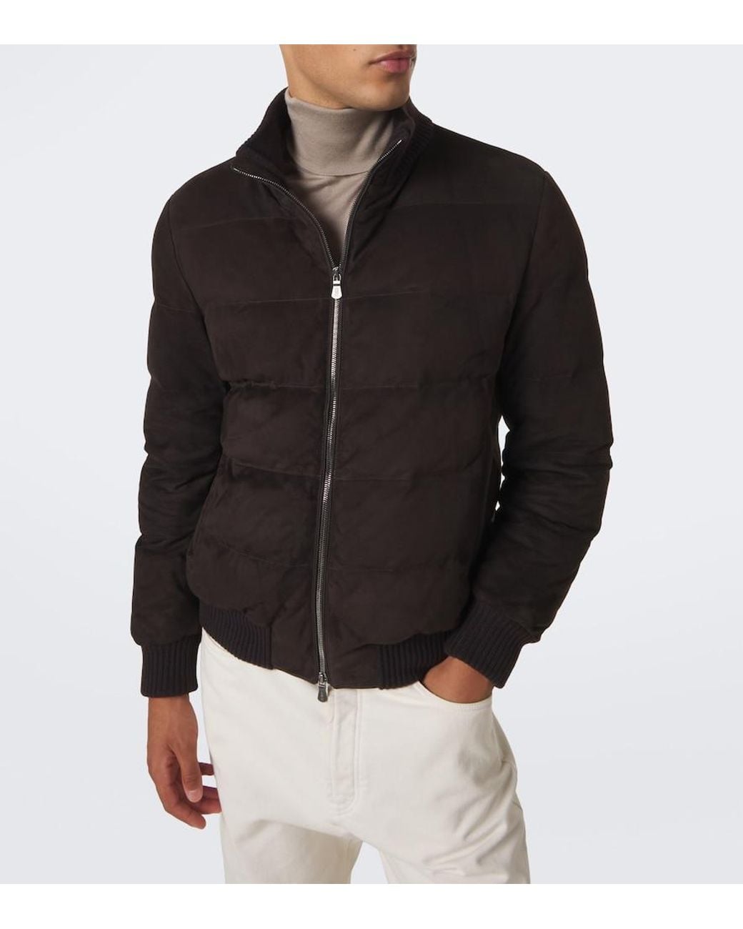 Fedeli Black Padded Suede Bomber Jacket for men