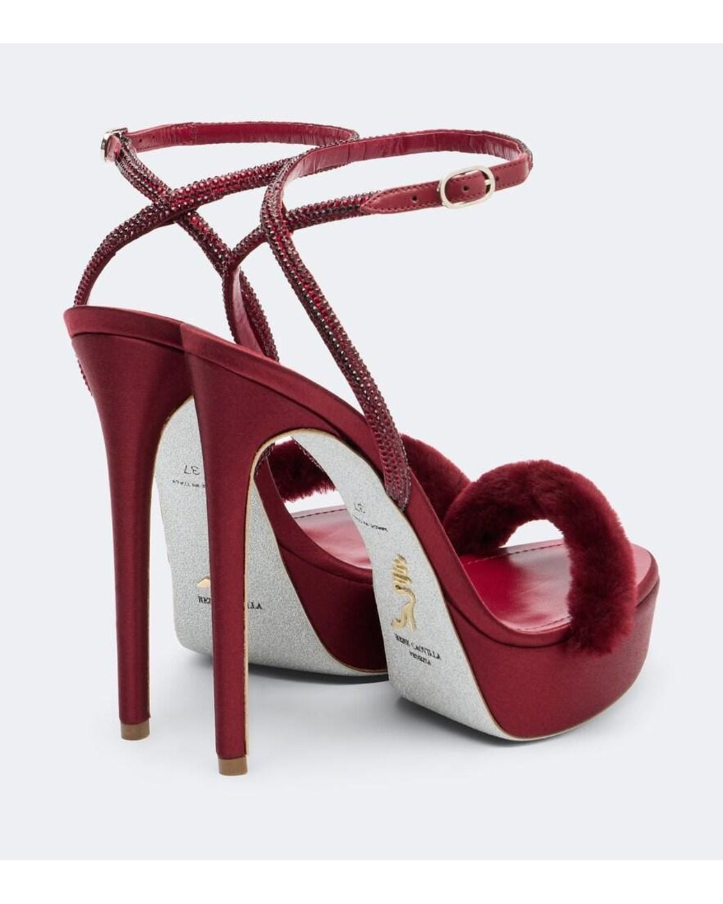 Rene Caovilla Red Embellished Platform Sandals