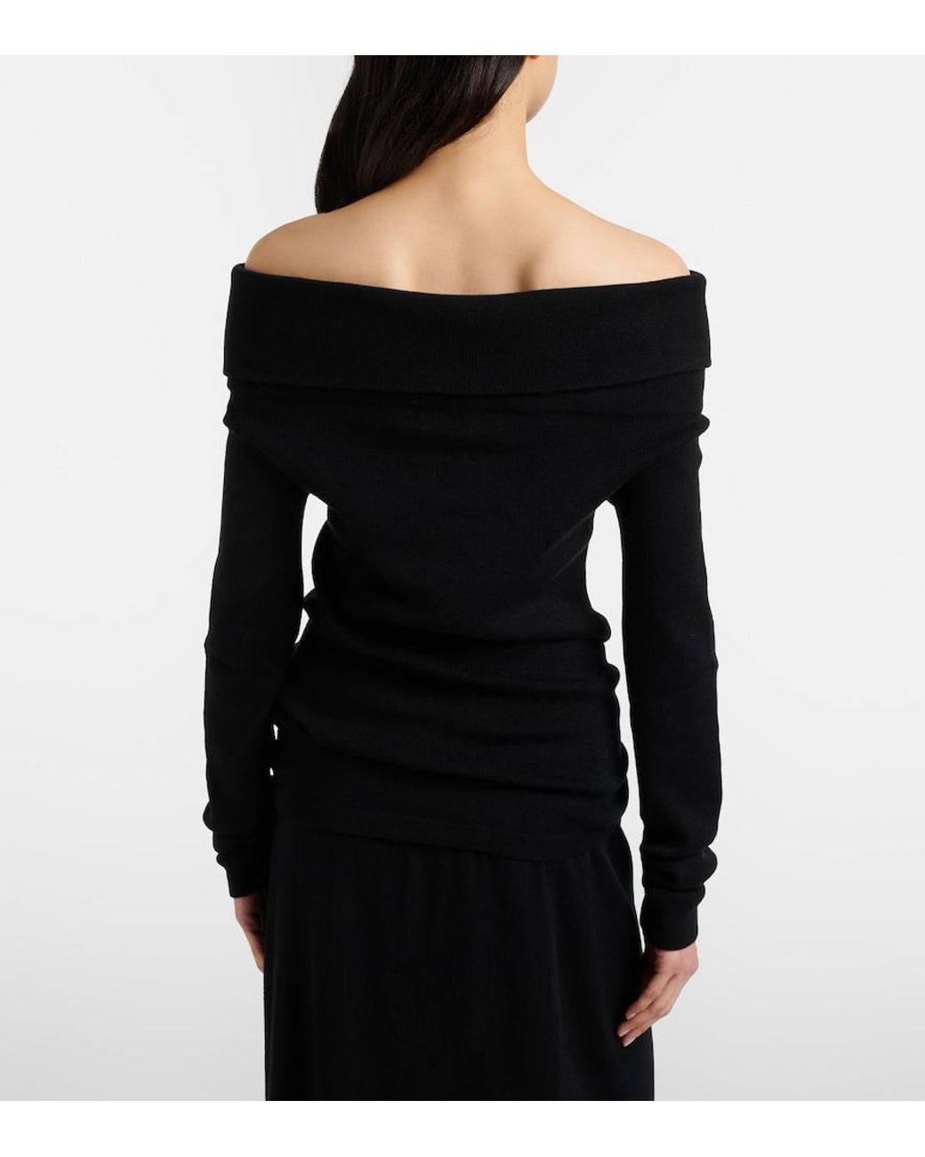 Lisa Yang Black Off-Shoulder Cotton And Cashmere Top