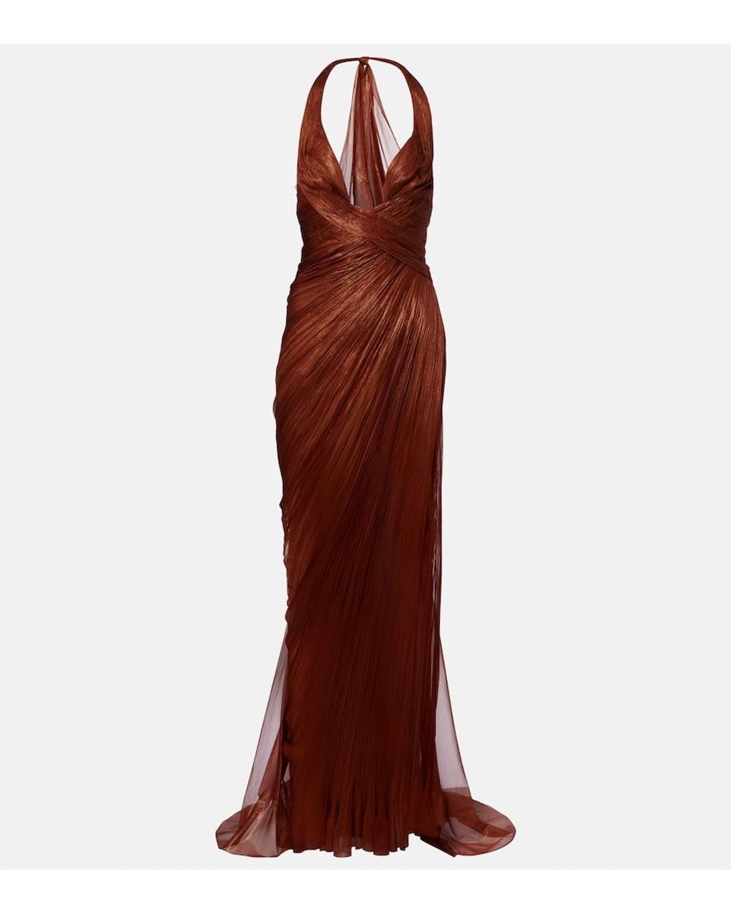 Maria Lucia Hohan Red Milagros Halterneck Silk Muslin Gown