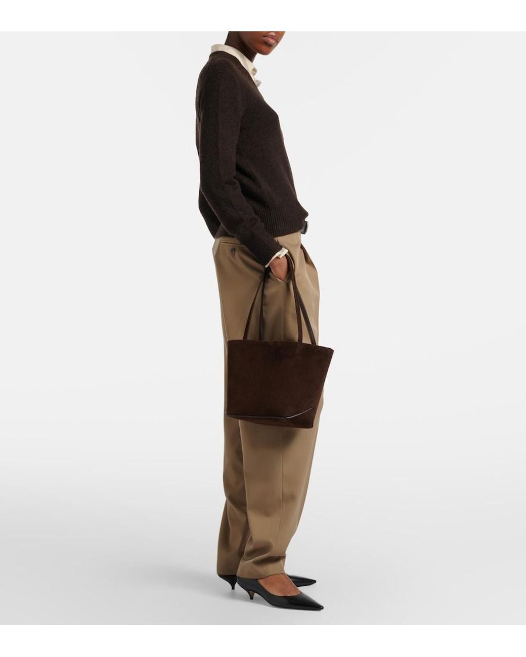 The Row Brown Park Edge Medium Suede Tote Bag