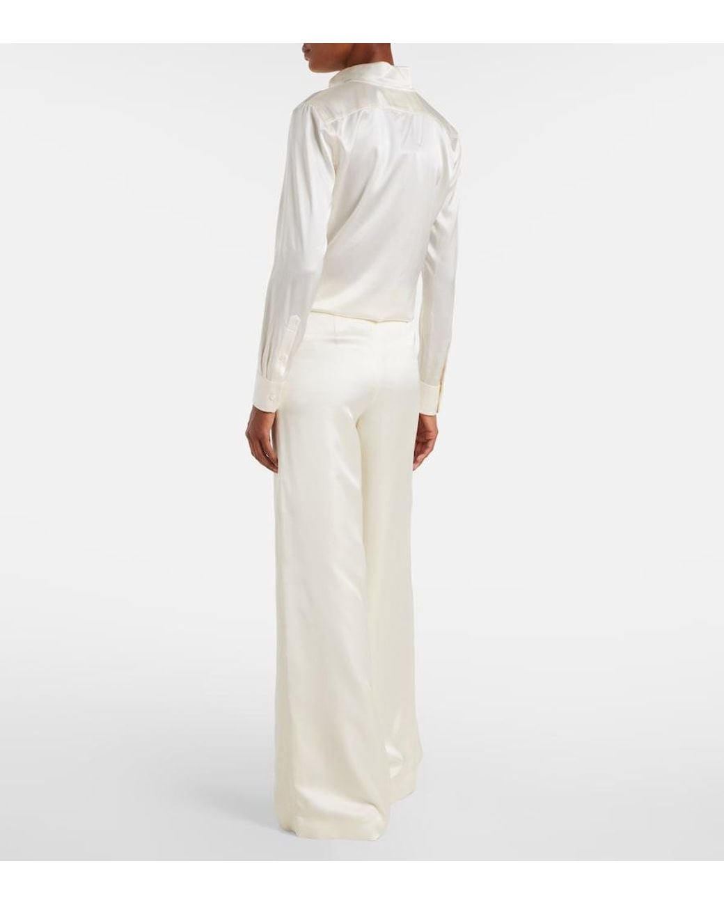 Ralph Lauren White Satin Wide-Leg Pants