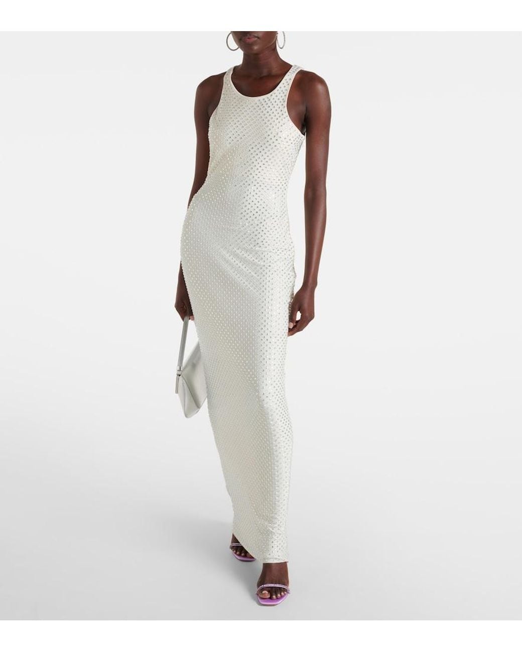 Self-Portrait White Embellished Mesh Maxi Dress