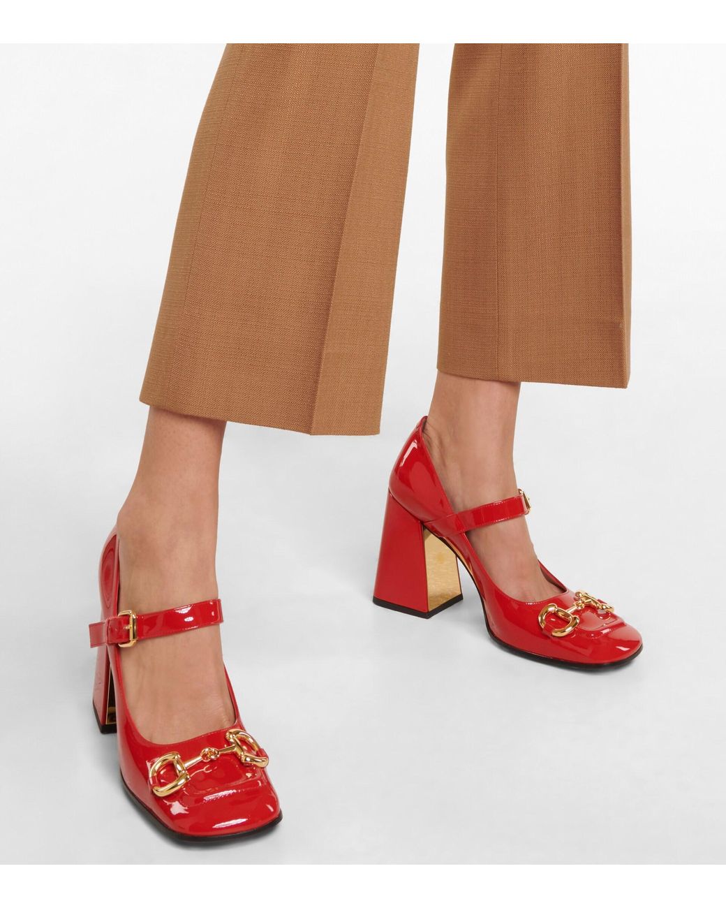 Gucci Horsebit Leather Mary Jane Pumps in Red | Lyst