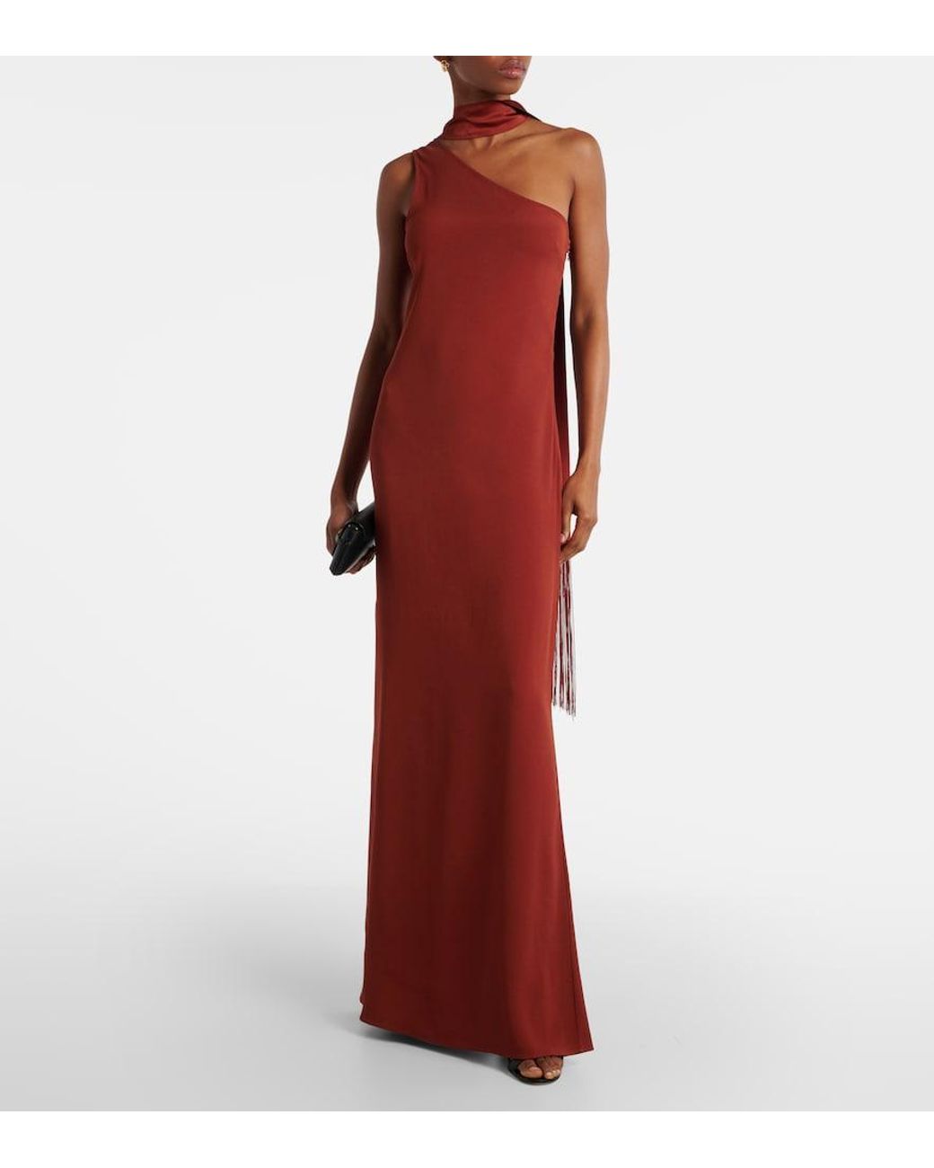Taller Marmo Red Caroline One-Shoulder Crepe Cady Gown