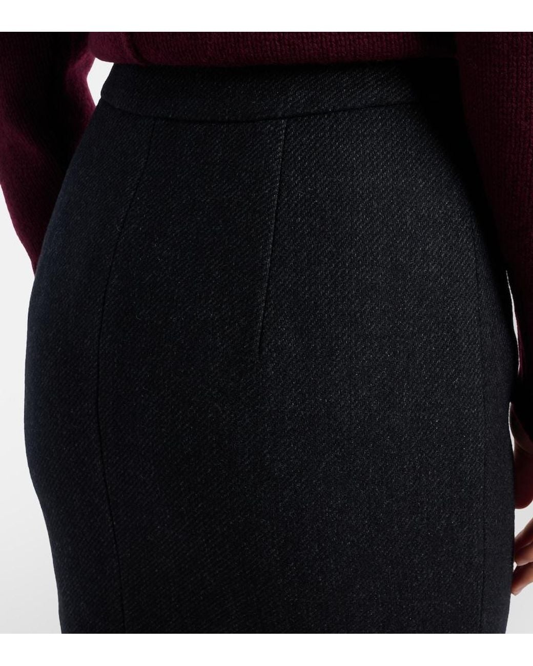 Self-Portrait Black Wool-Blend Twill Midi Dress