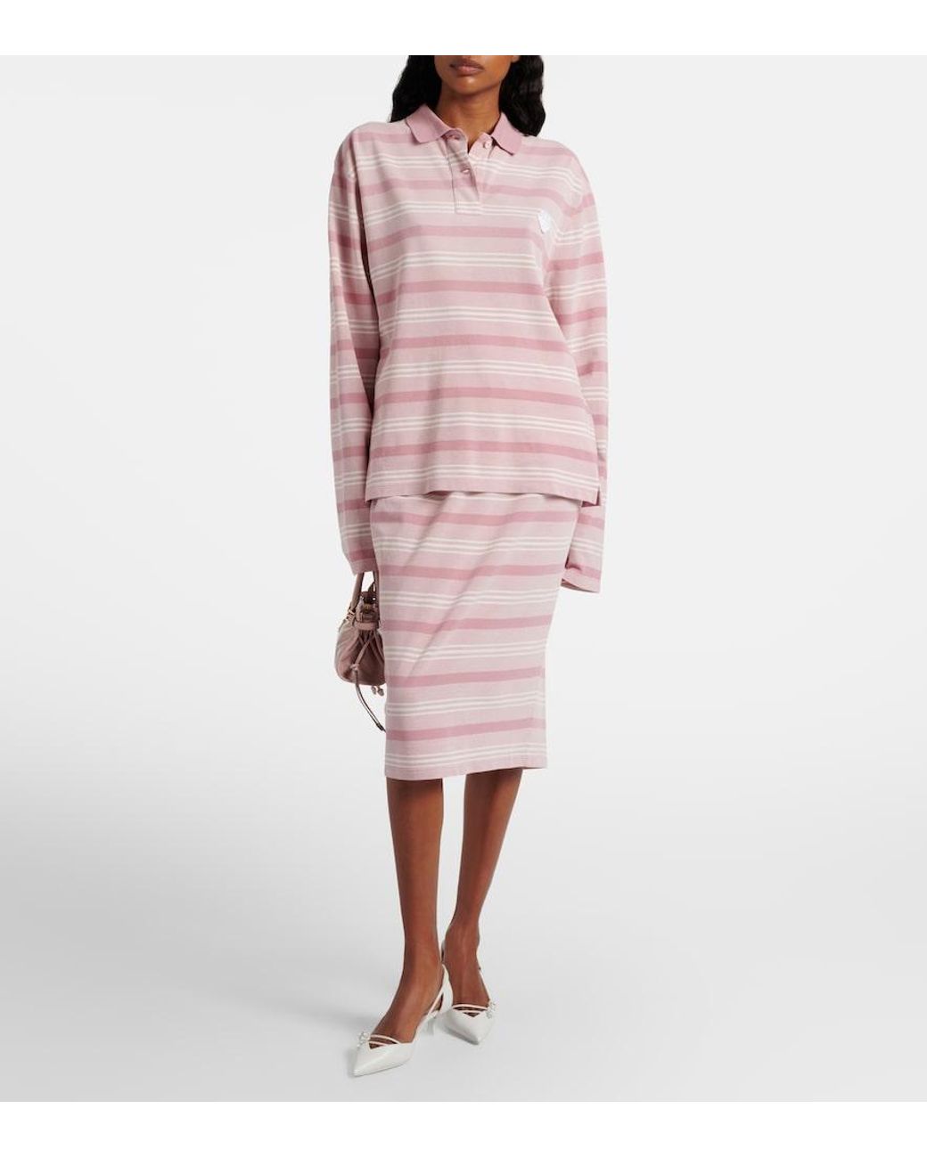 Polo Cropped De Algodon A Rayas Prada de color Pink