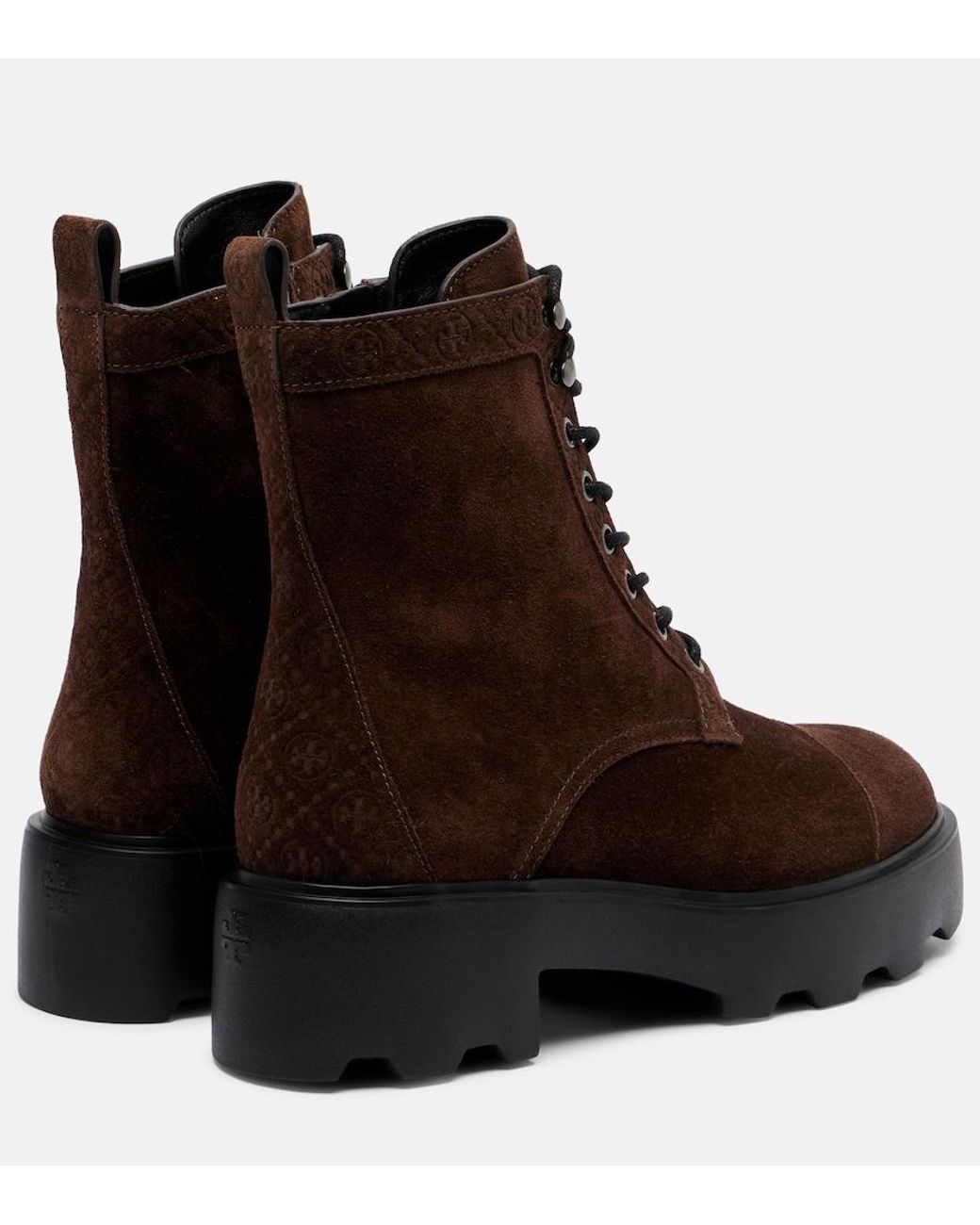 Tory Burch Black T Monogram Suede Combat Boots