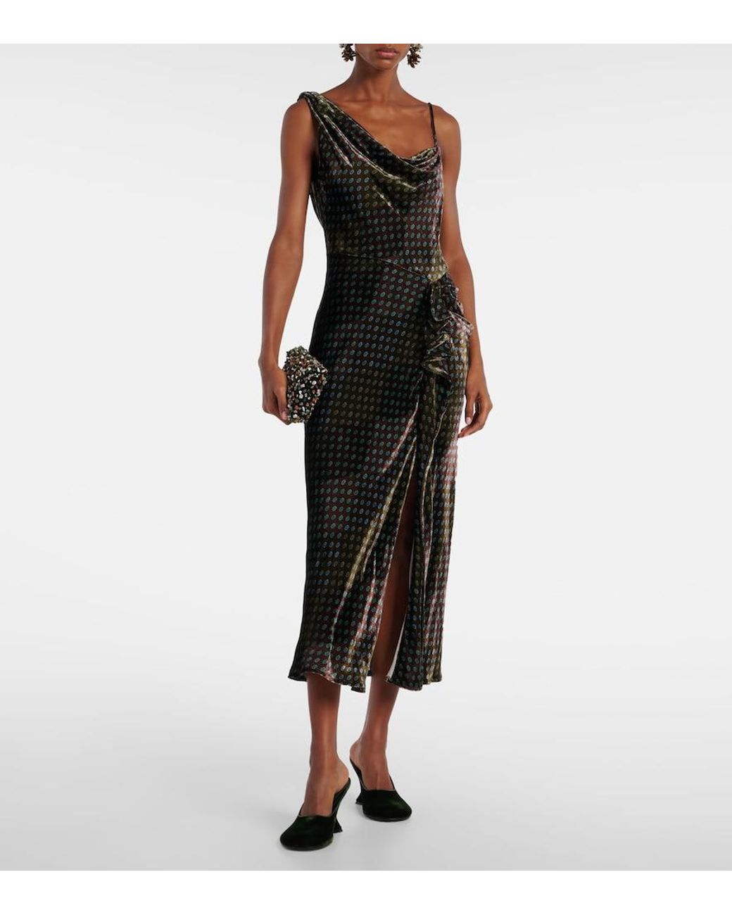 Dries Van Noten Black Asymmetric Printed Gown