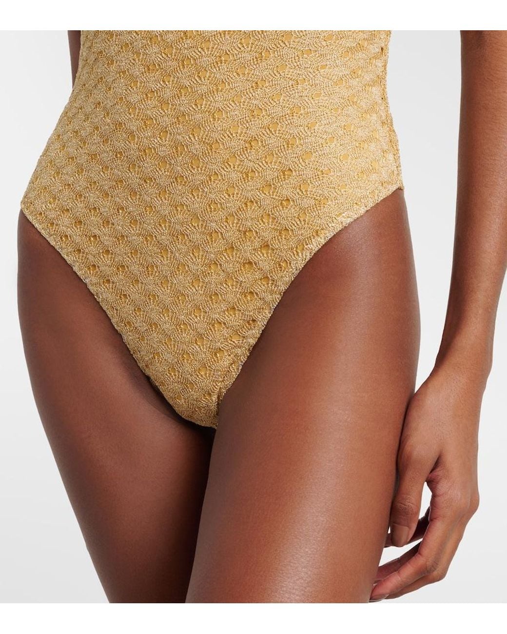 Missoni Natural One-Shoulder Lame Swimsuit