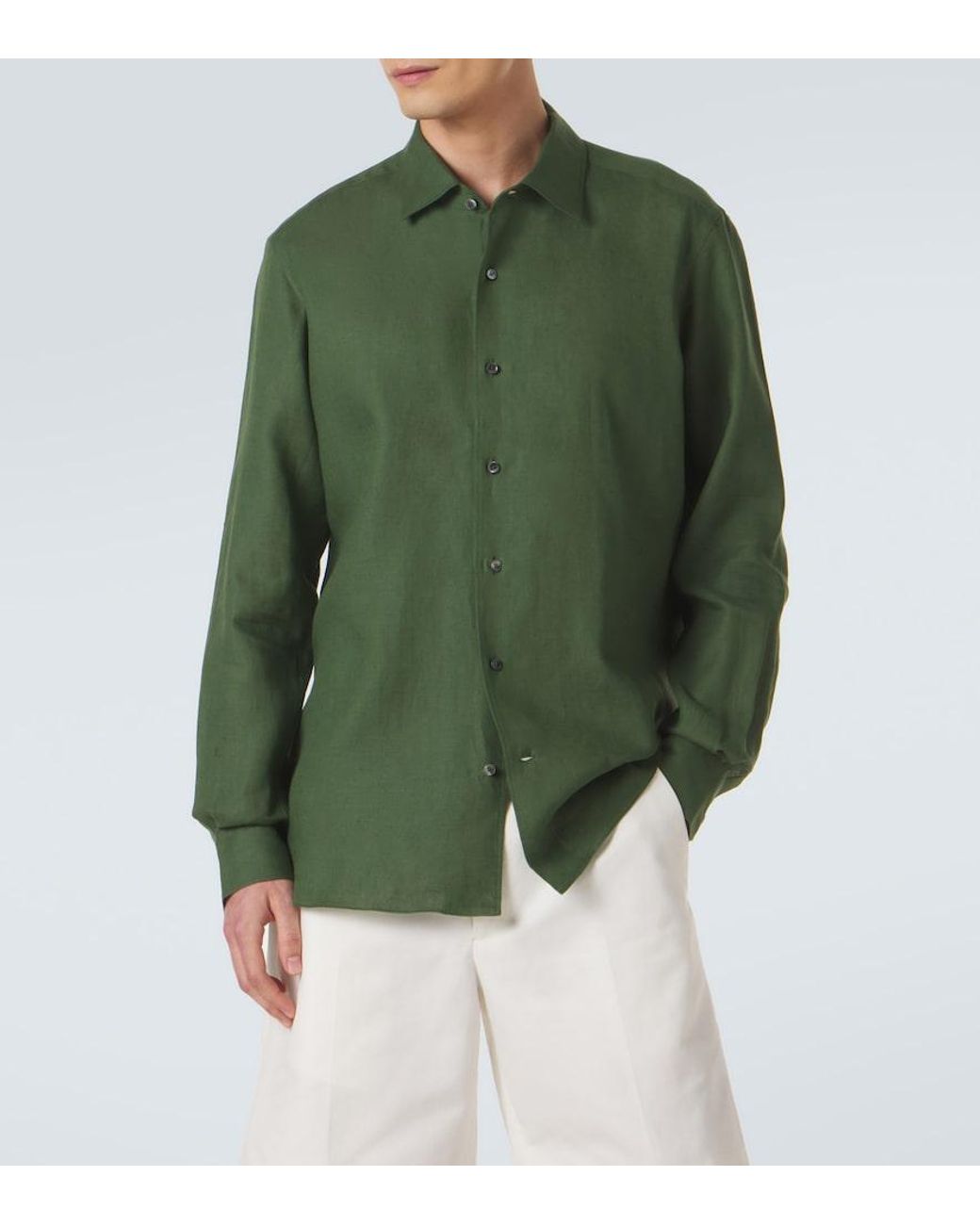 Zegna Green Linen Shirt for men