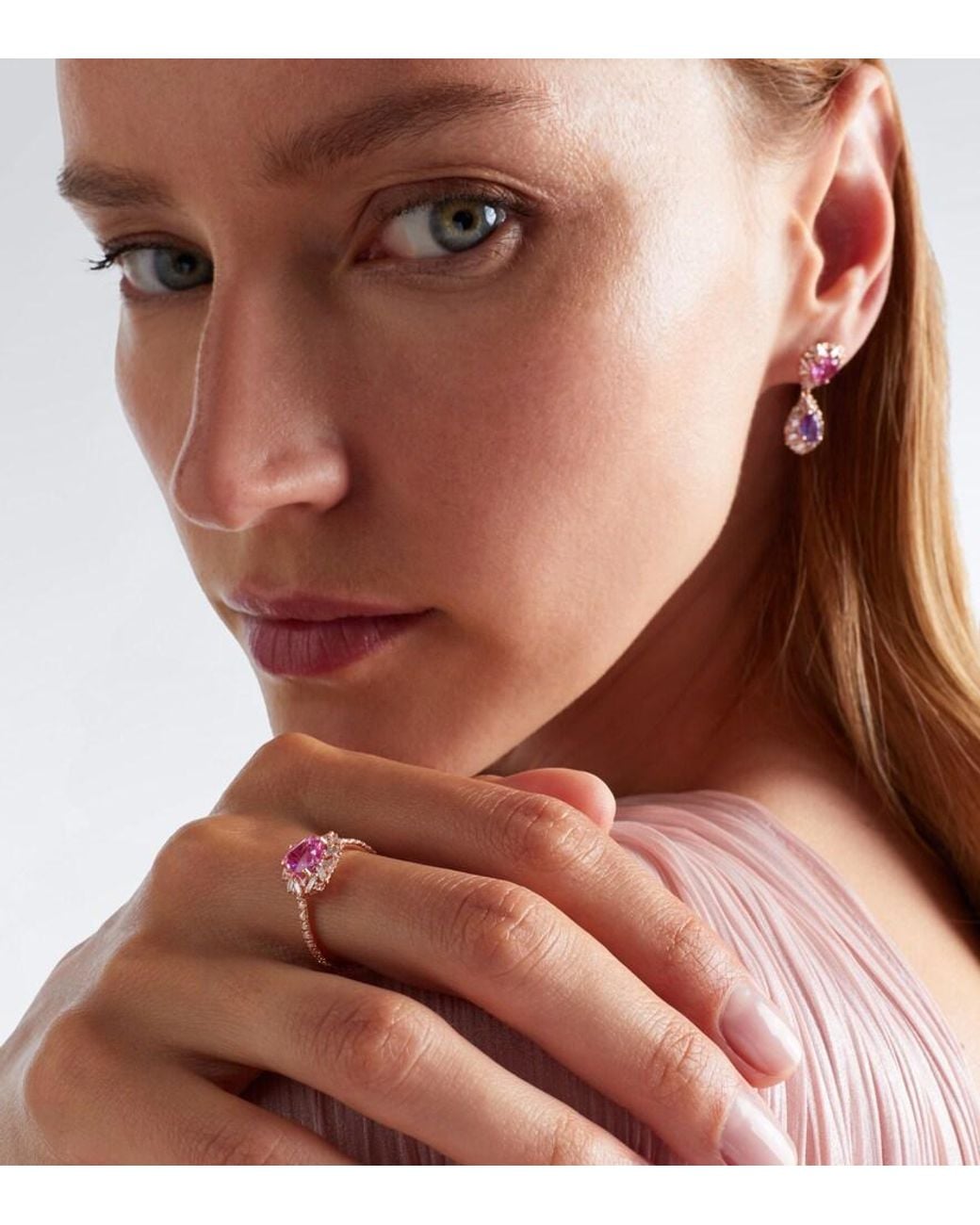 Suzanne Kalan Pink 18Kt Rose Ring With Sapphire And Diamonds