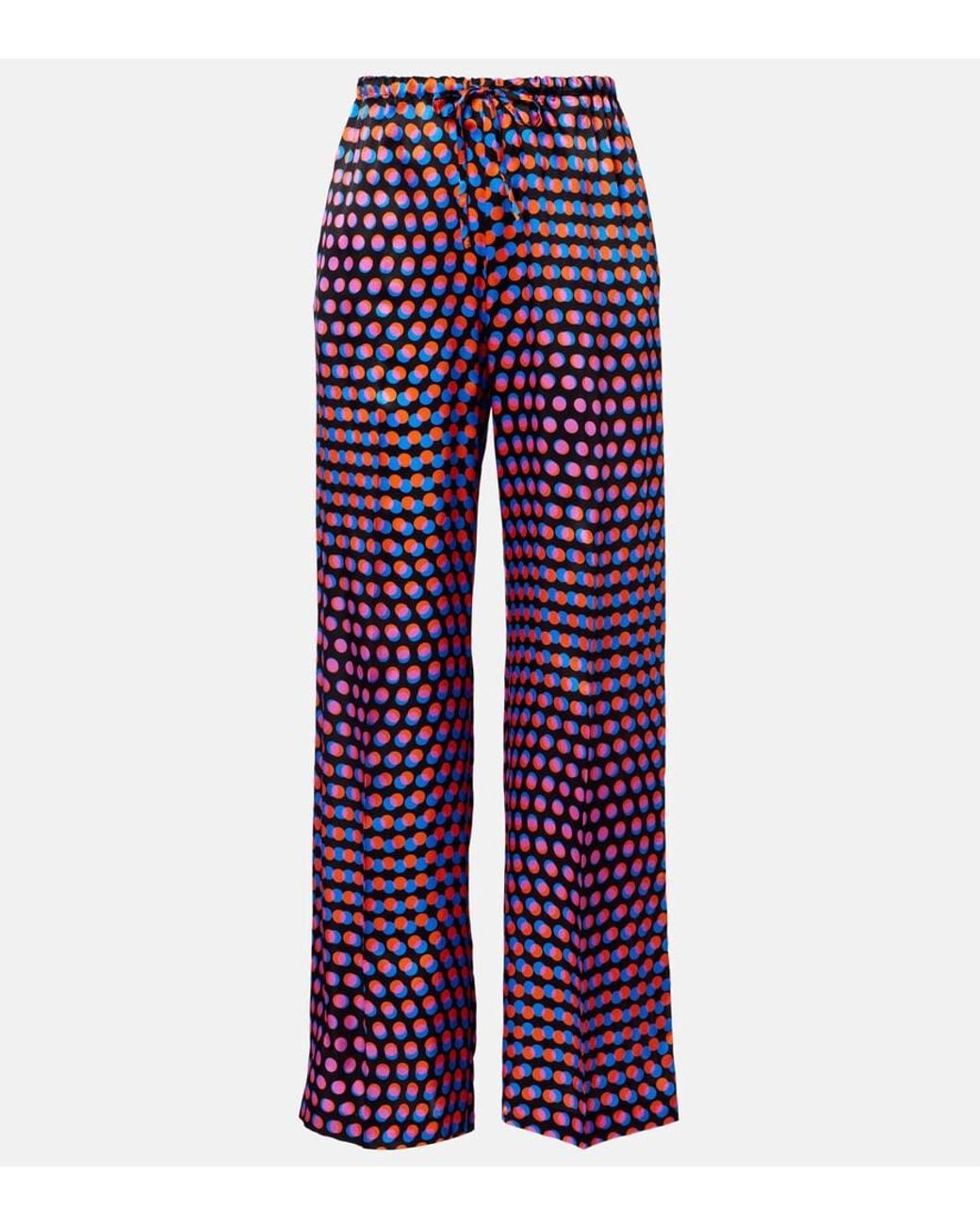 Dries Van Noten Red Polka-Dot Silk Wide-Leg Pants