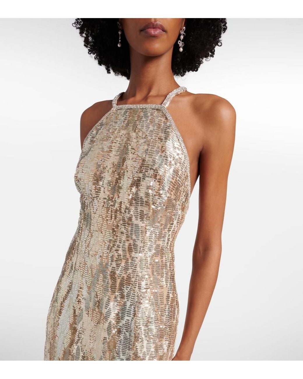 Elie Saab Natural Sequined Silk-Blend Gown