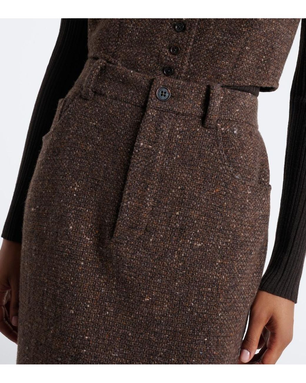 Ralph Lauren Brown Wool And Cashmere-Blend Tweed Maxi Skirt