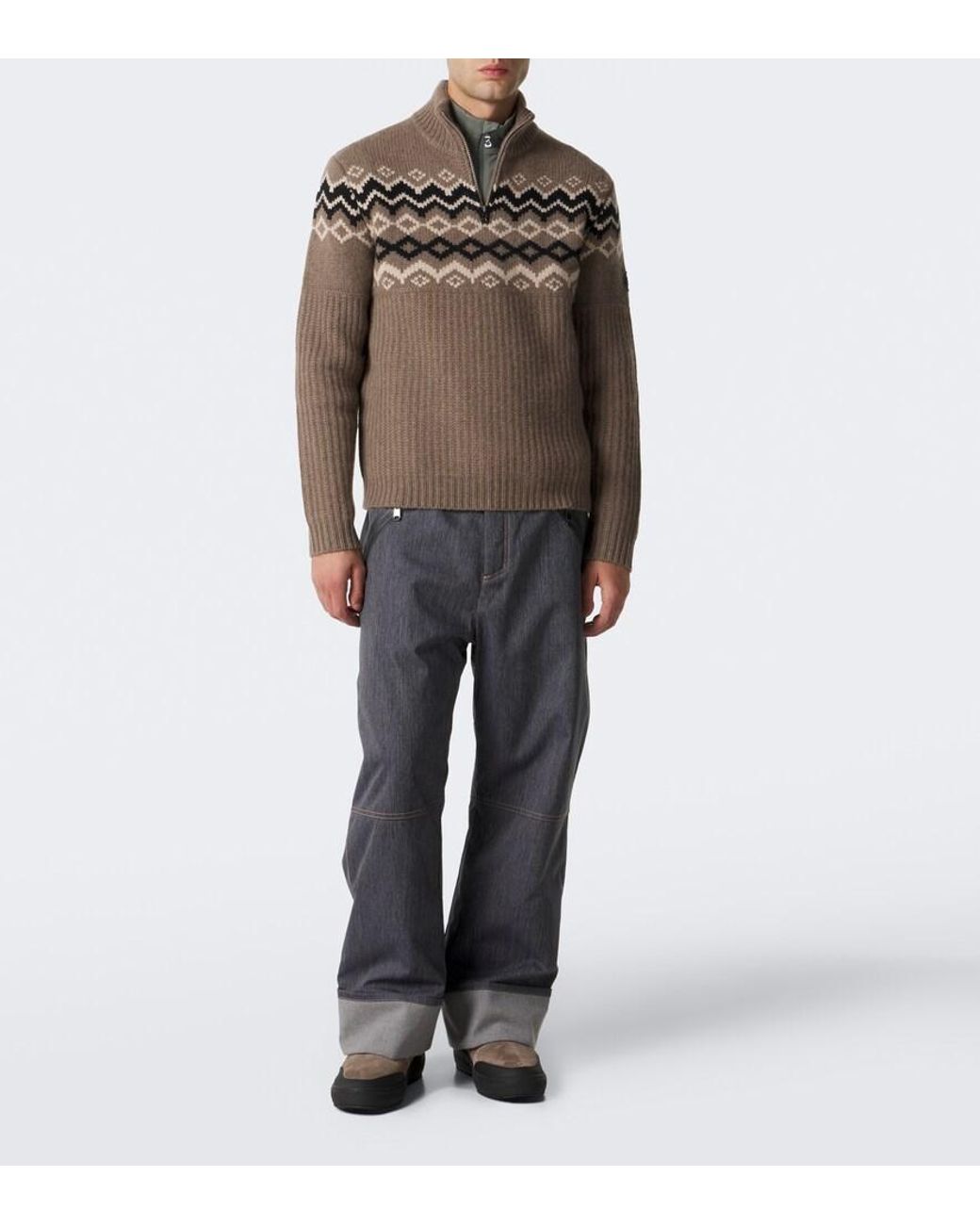 Bogner Brown Ludi Fair Isle Cashmere Half-Zip Sweater for men