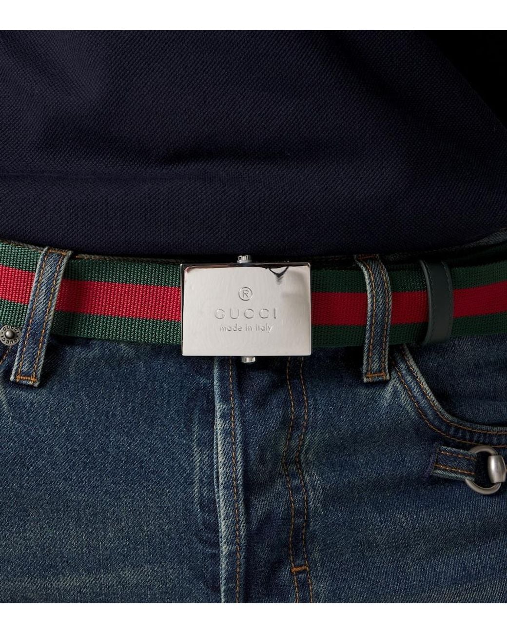Gucci White Web Stripe Canvas Belt for men
