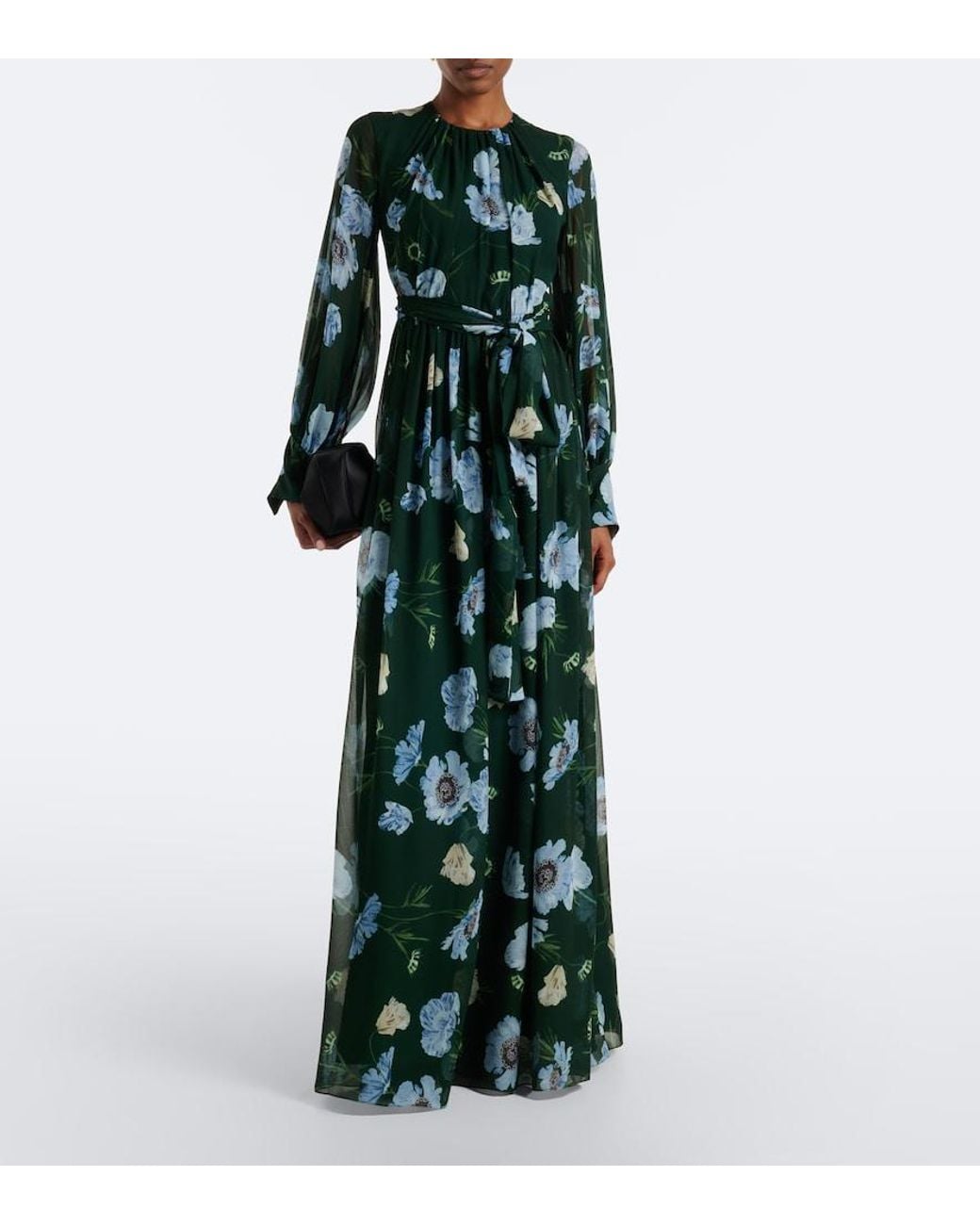 Erdem Green Floral Silk Voile Gown