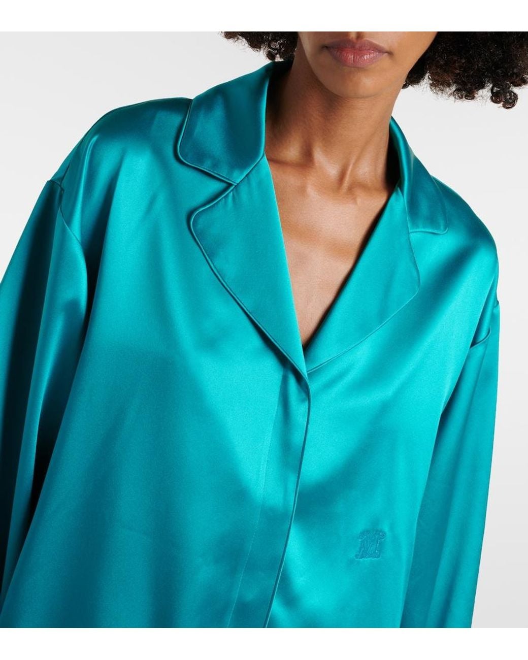 Max Mara Blue Elegante Vasaio Silk Pajama Shirt