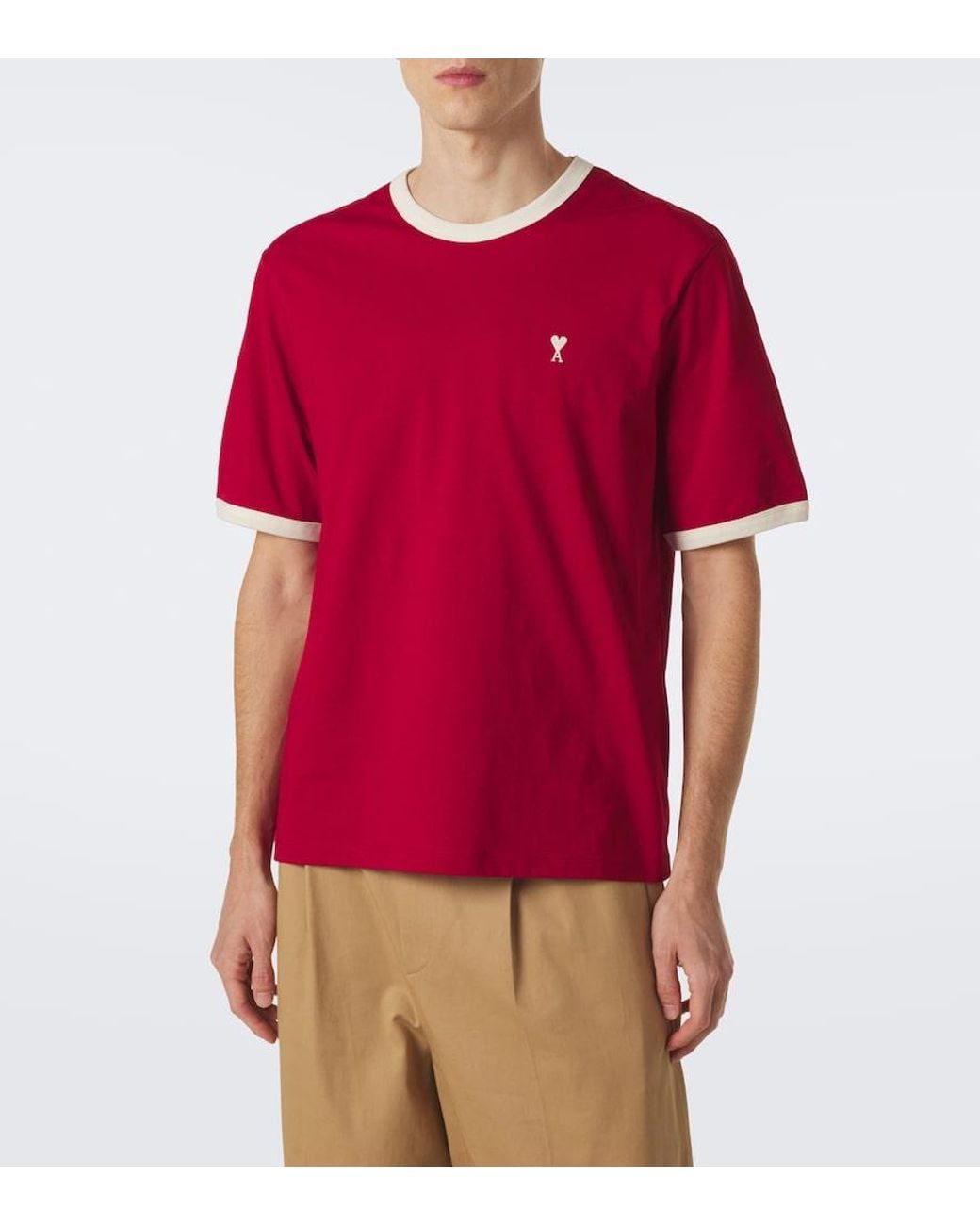 AMI Red Ami De Cour Cotton Jersey T-Shirt for men