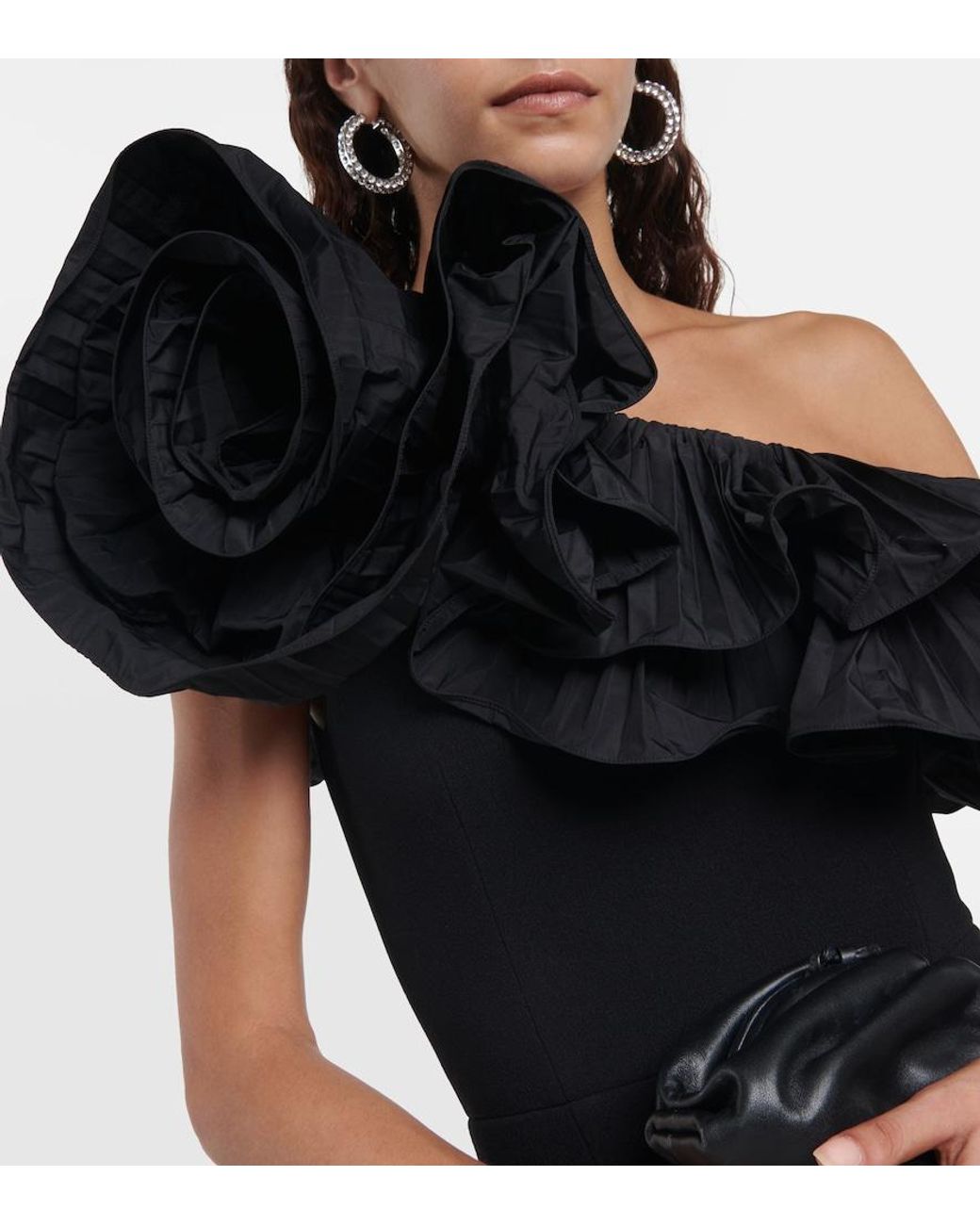 Rebecca Vallance Black Chloe One-shoulder Taffeta-trimmed Stretch-crepe Gown
