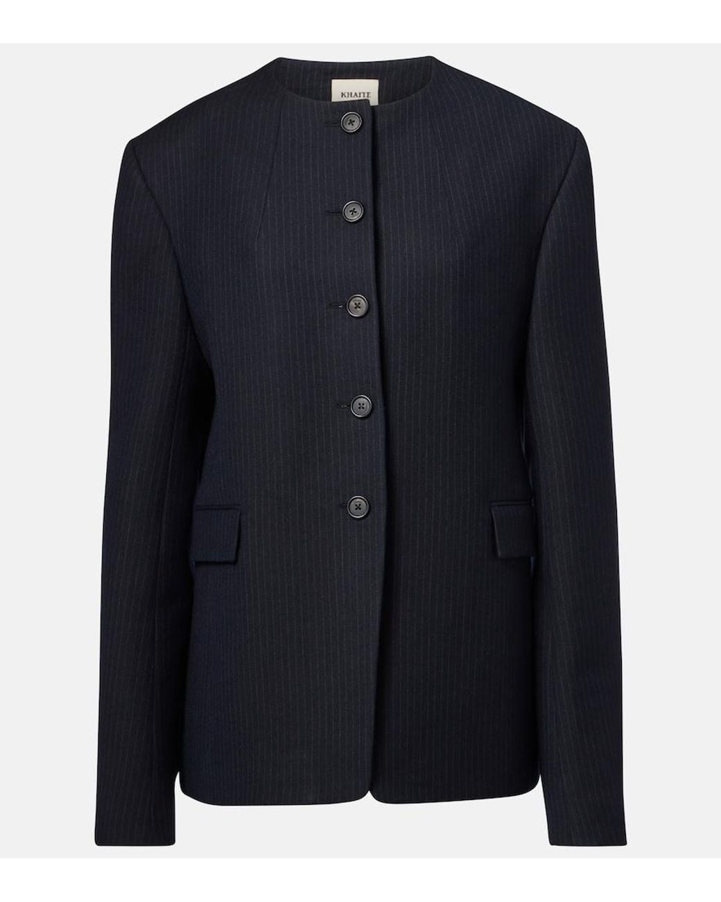 Khaite Blue Jameson Pinstripe Wool-Blend Jacket