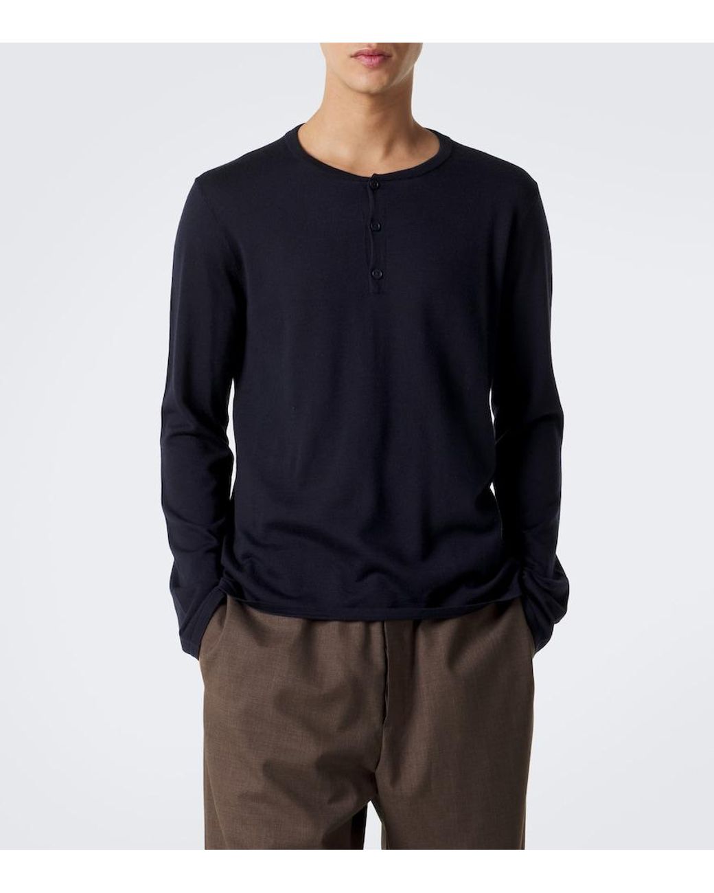 The Row Blue Ayan Cashmere And Silk Henley Shirt for men