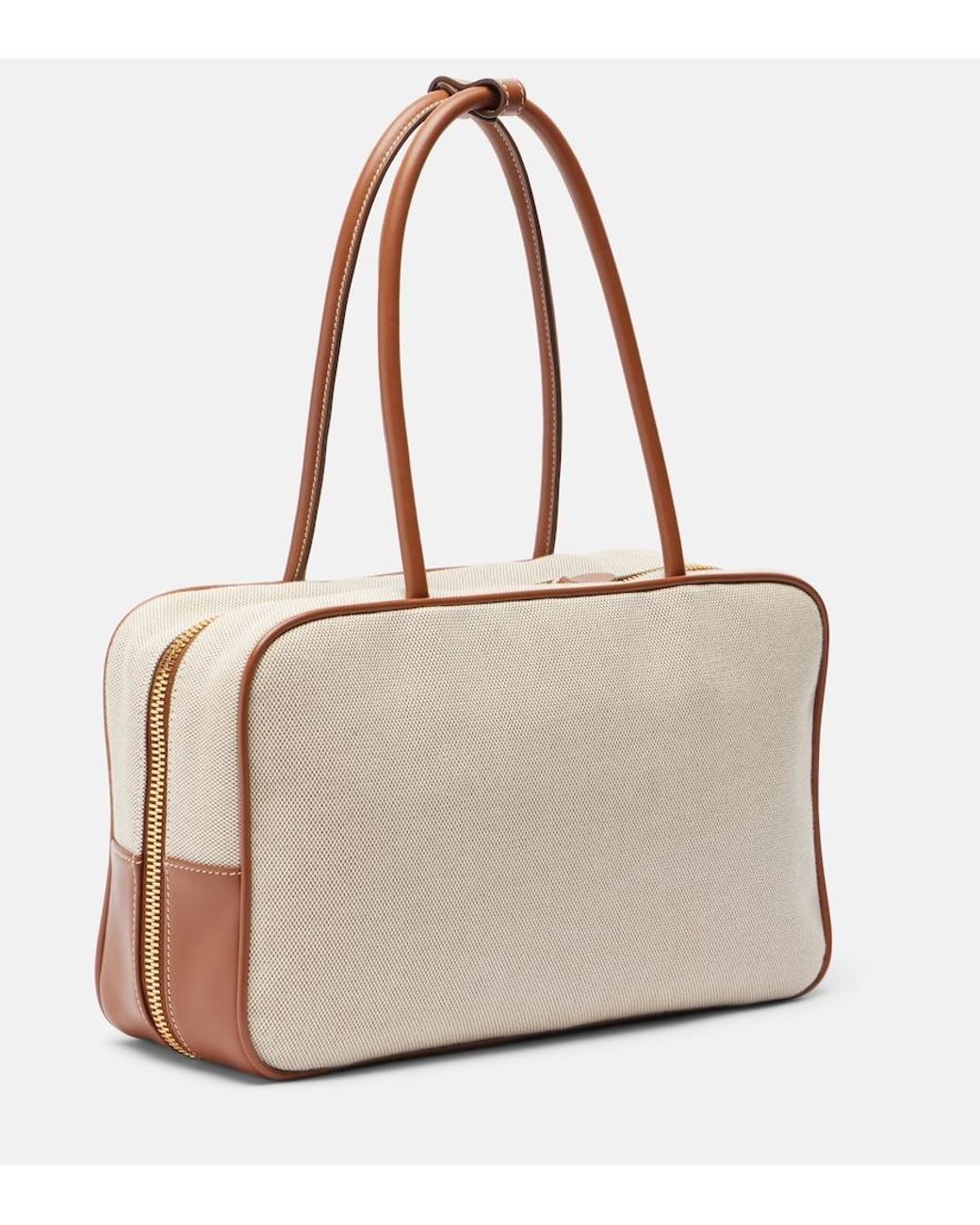 Miu Miu Natural Beau Leather-Trimmed Canvas Tote Bag