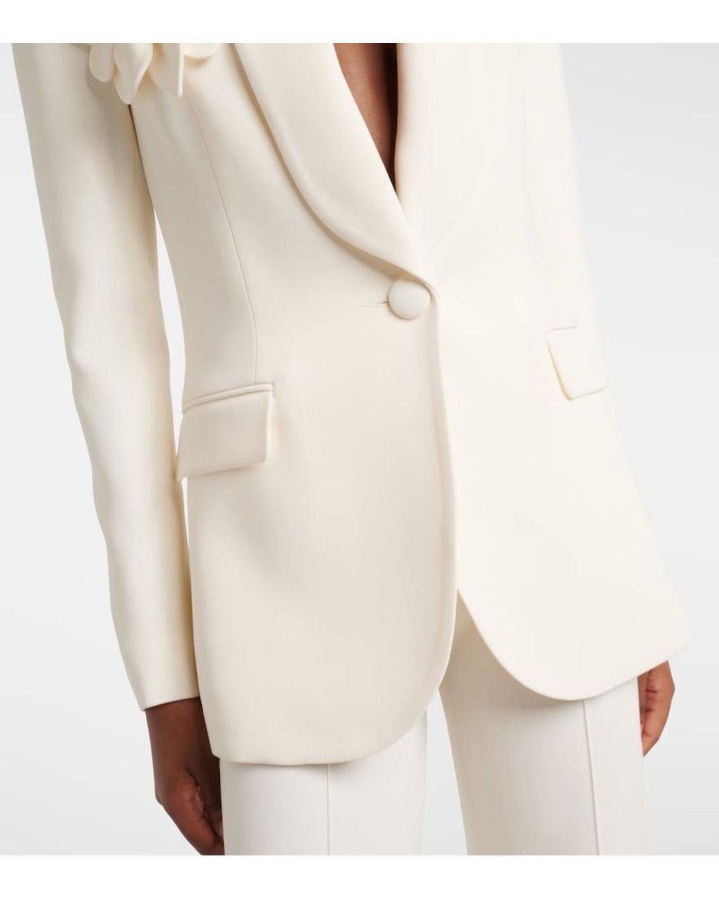 Elie Saab White Floral-Applique Cady Blazer
