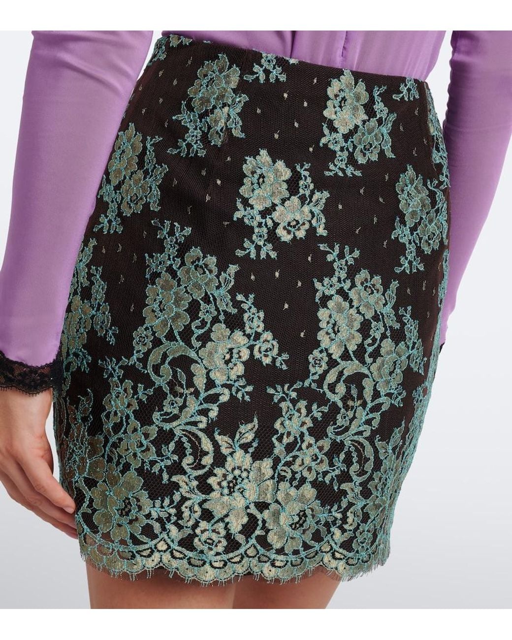 Valentino Garavani Green Floral Lace Miniskirt