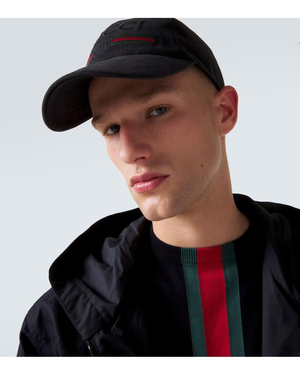 Gucci Black Web Stripe Cotton Baseball Cap for men