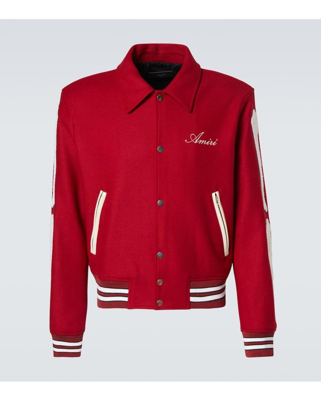 Amiri Bones Wool-Blend Varsity Jacket in Red for Men | Lyst