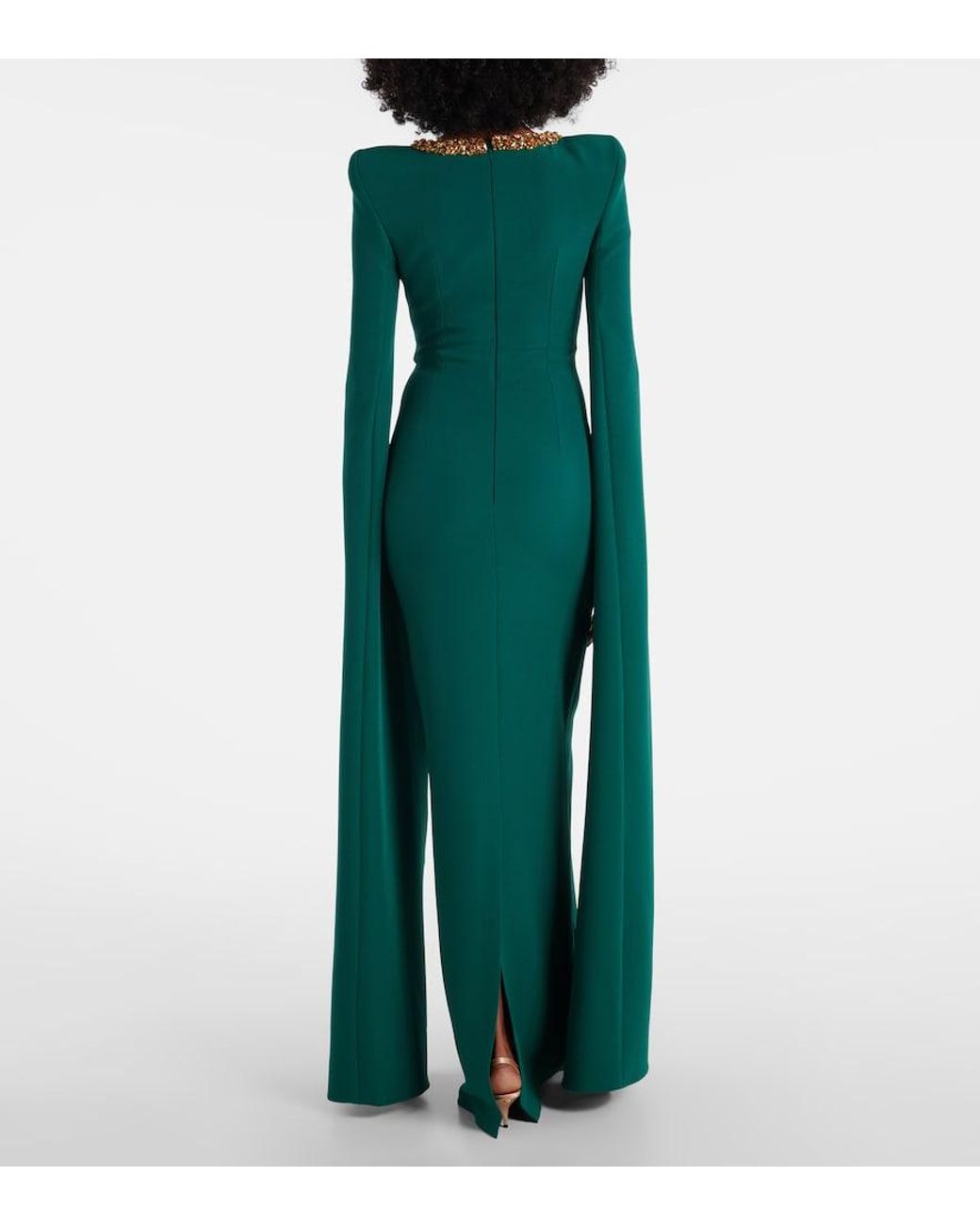 Safiyaa Green Embellished Crepe Gown