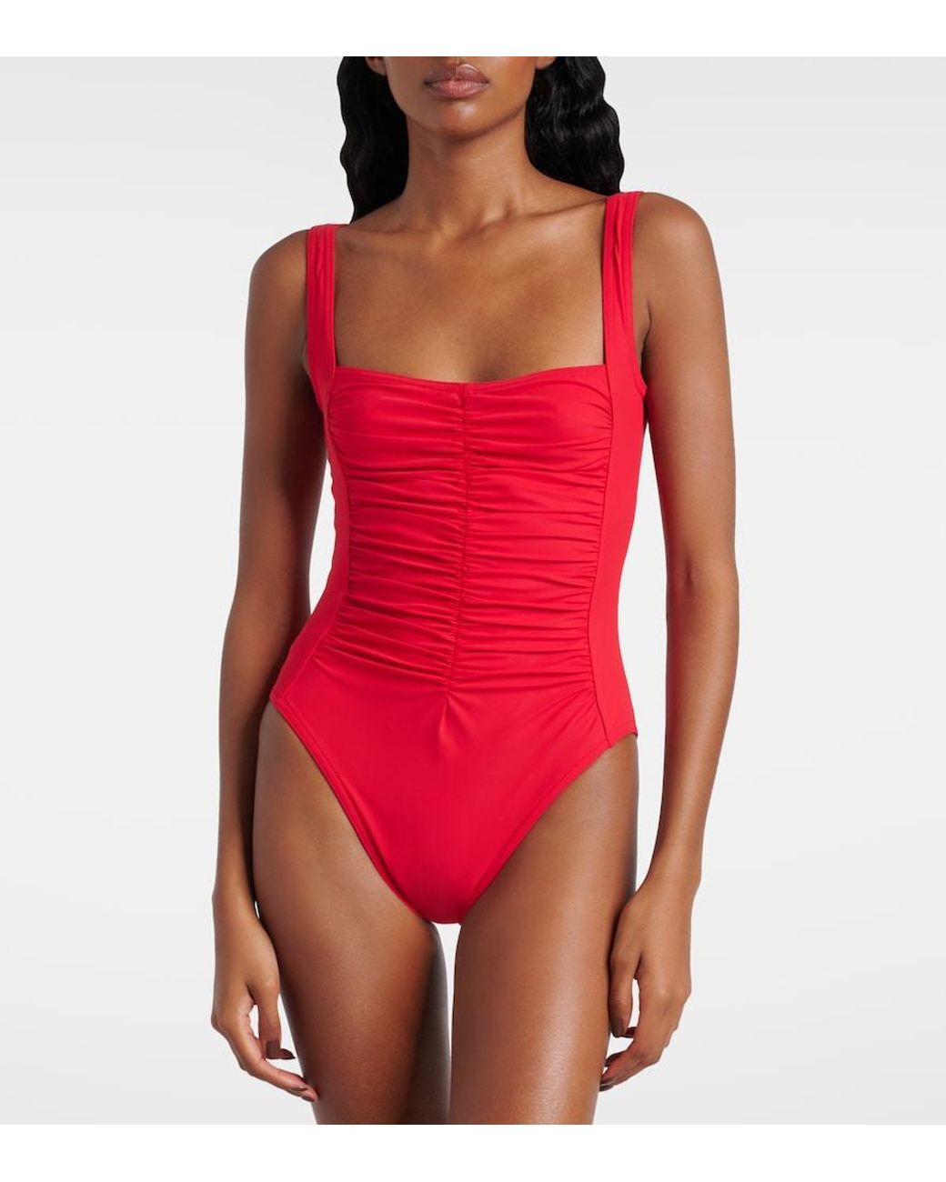 Karla Colletto Red Ruched Swimsuit