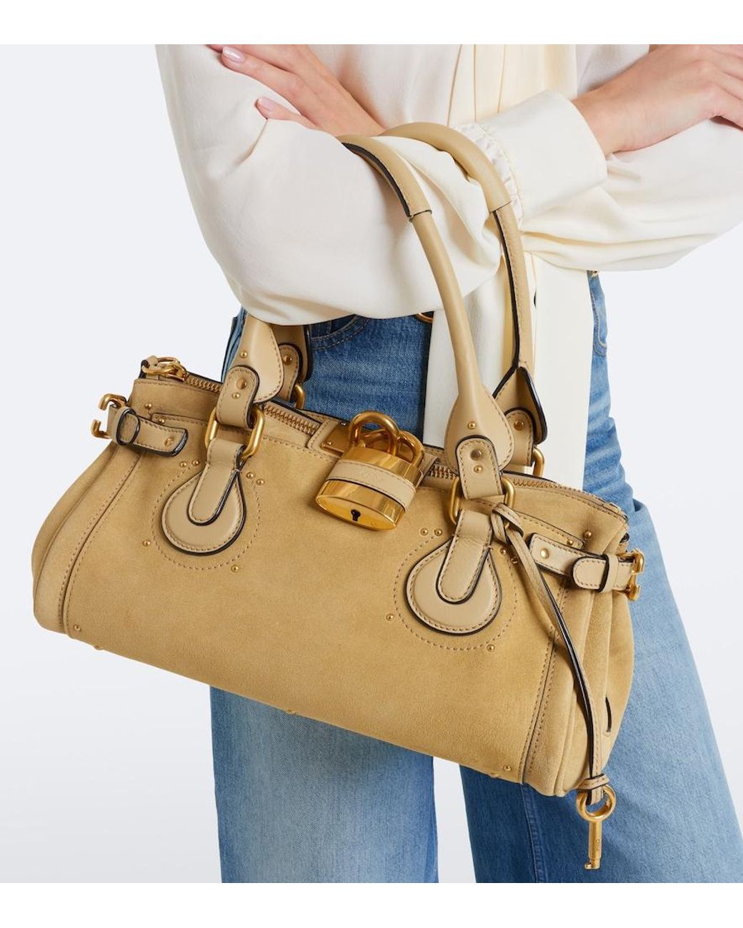 Chloé Metallic Paddington Suede Shoulder Bag