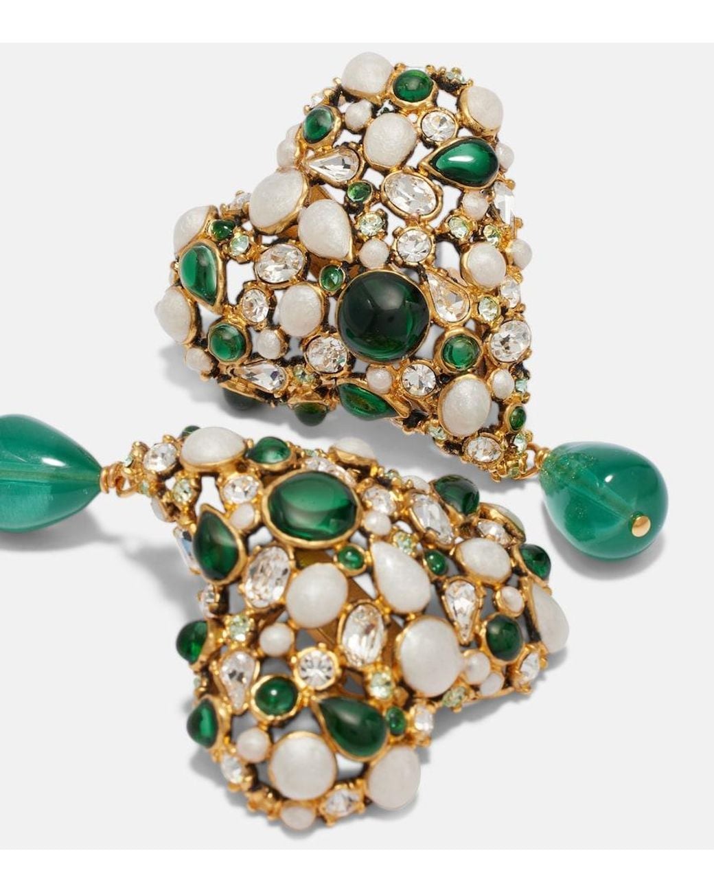 Saint Laurent Green Embellished Clip-On Earrings